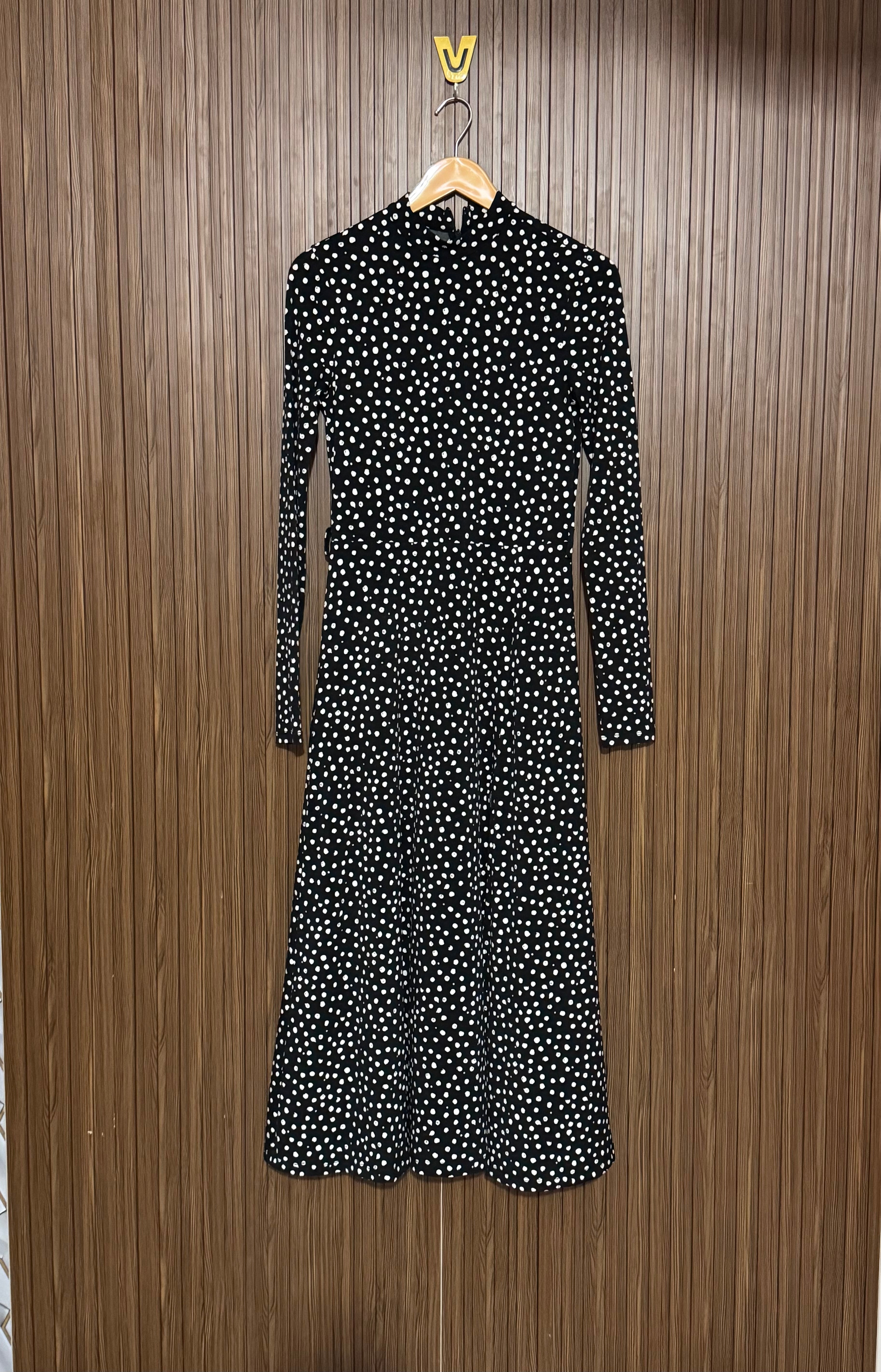 Retro Black & White Polka Dot Long Dress