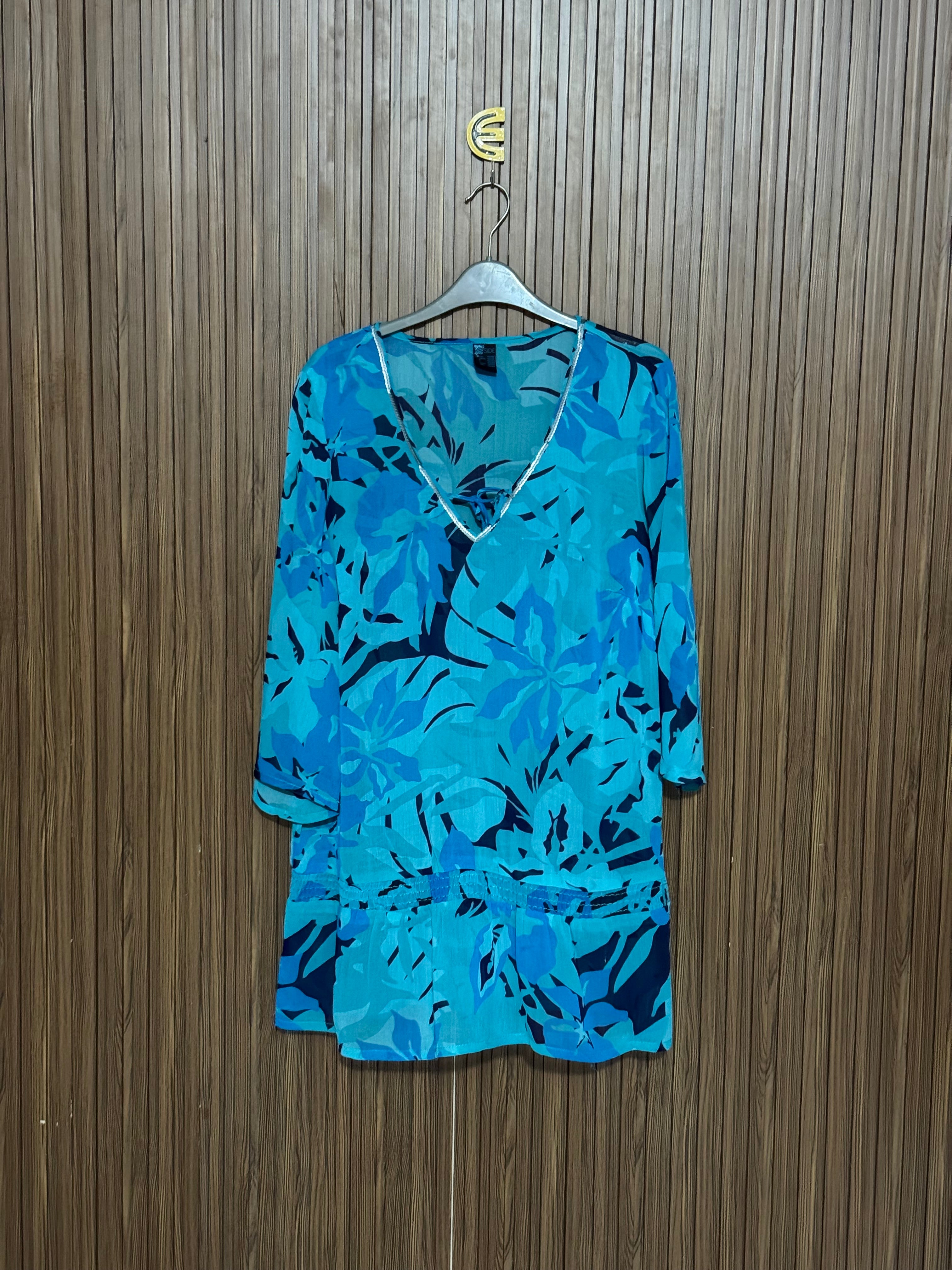 Chest 21 Length 32 Fabric Shifon V-Neck Blue Printed Top