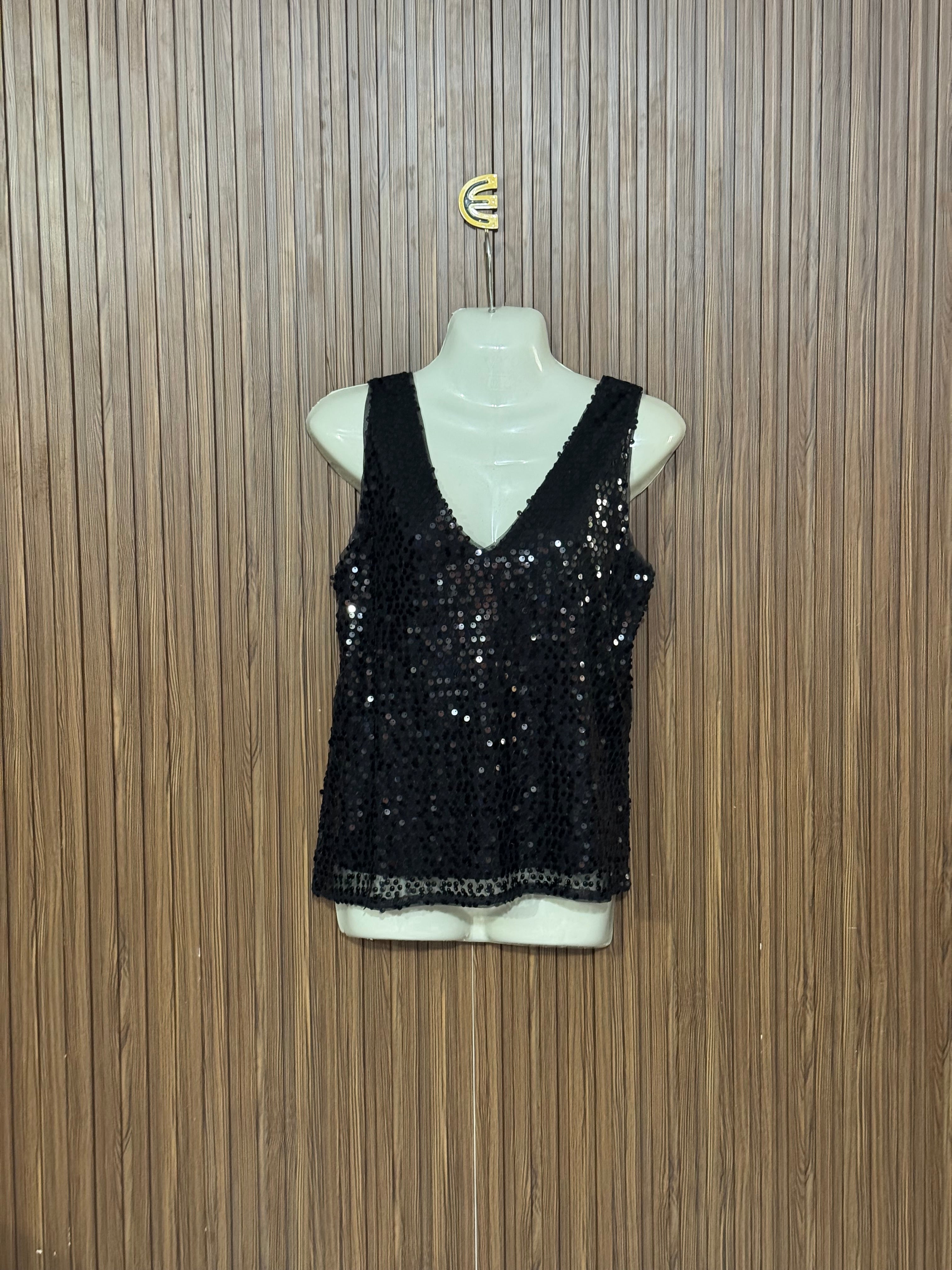 Chest 17 Length 21 V-Neck Glitter Top