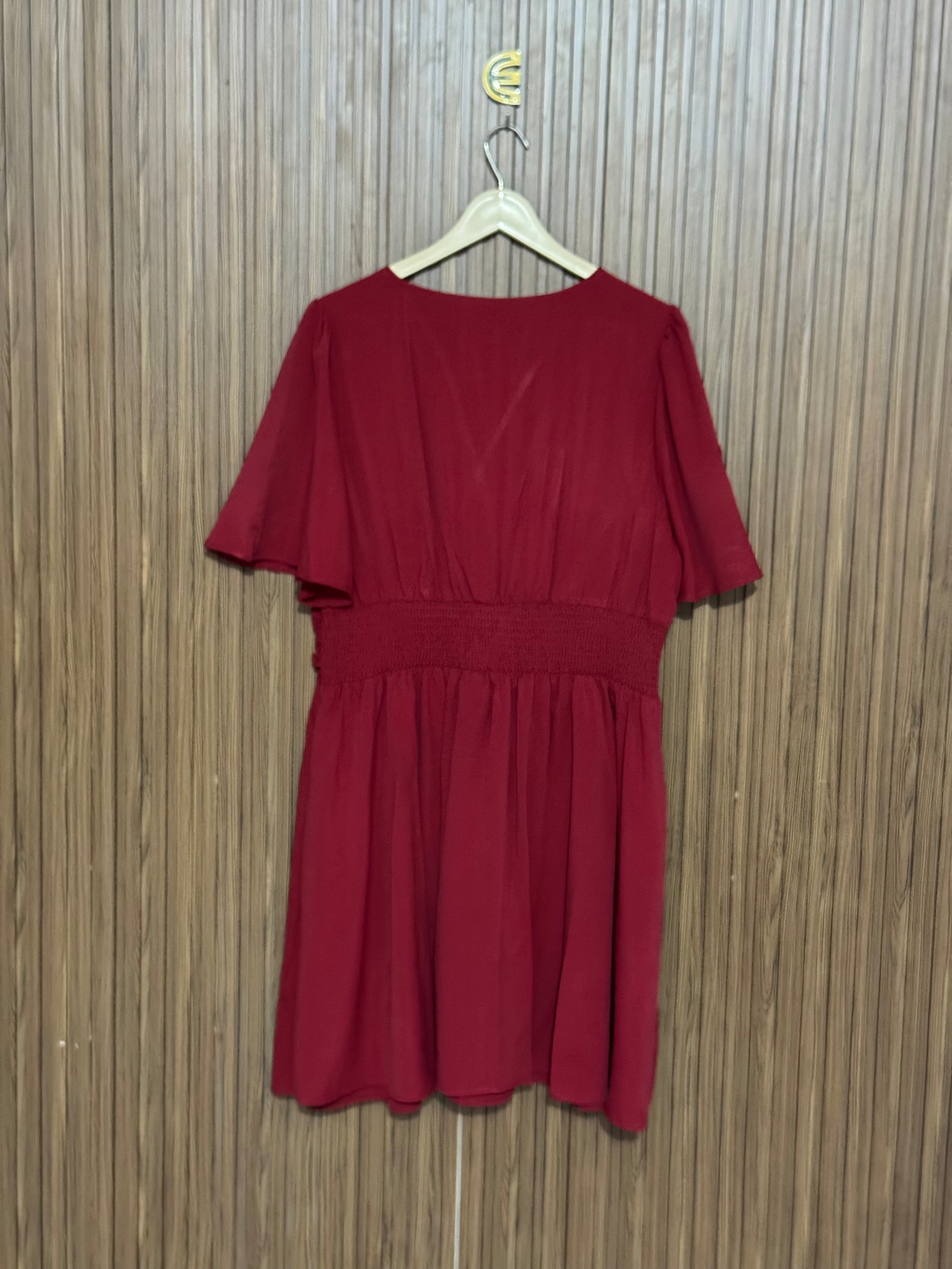 Solid Red V-Neck Long Top