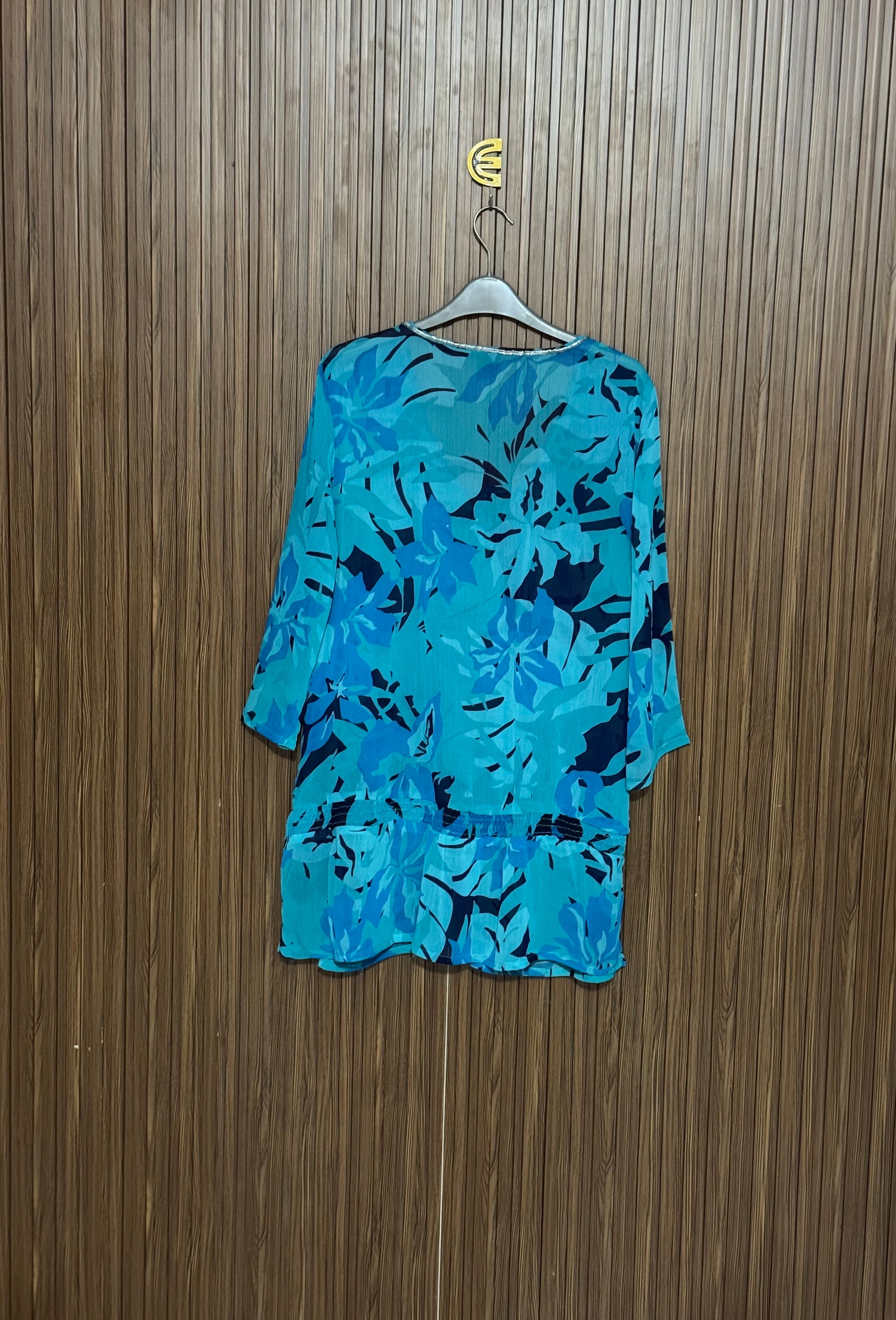 Chest 21 Length 32 Fabric Shifon V-Neck Blue Printed Top