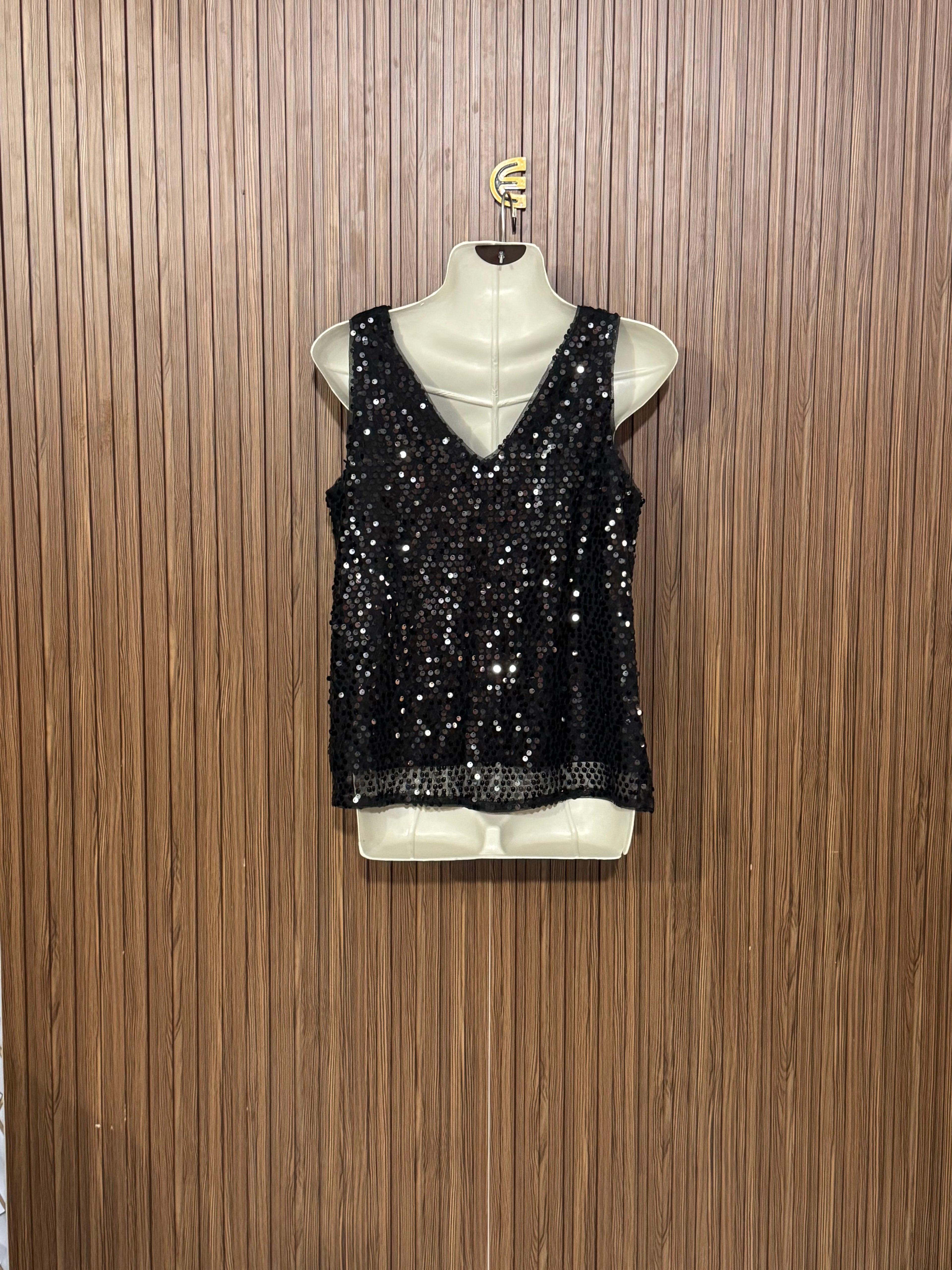 Chest 17 Length 21 V-Neck Glitter Top