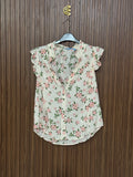 Cream Pink Floral Sleeveless Top