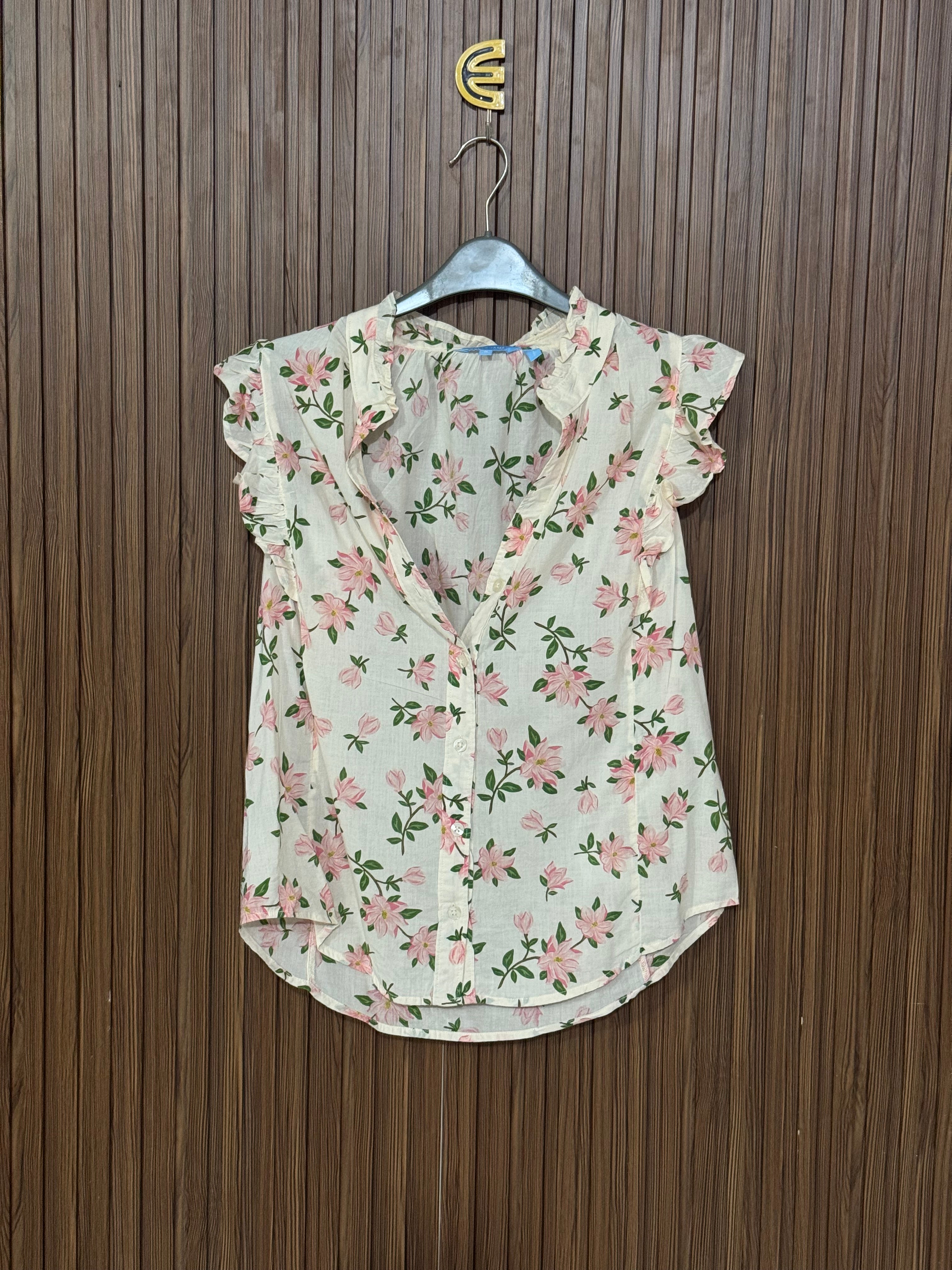 Cream Pink Floral Sleeveless Top