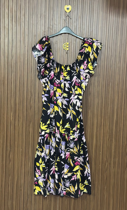 Black Floral Tiered Long Top