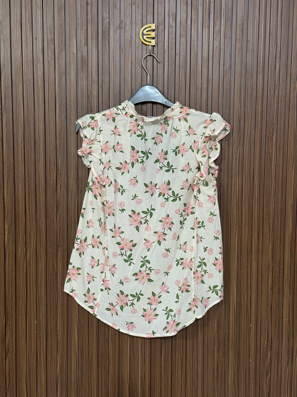 Cream Pink Floral Sleeveless Top