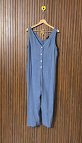 Blue V-Neck Casual Jumpsuit