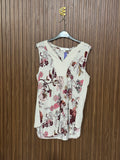 Cream Floral V-Neck Sleeveless Top