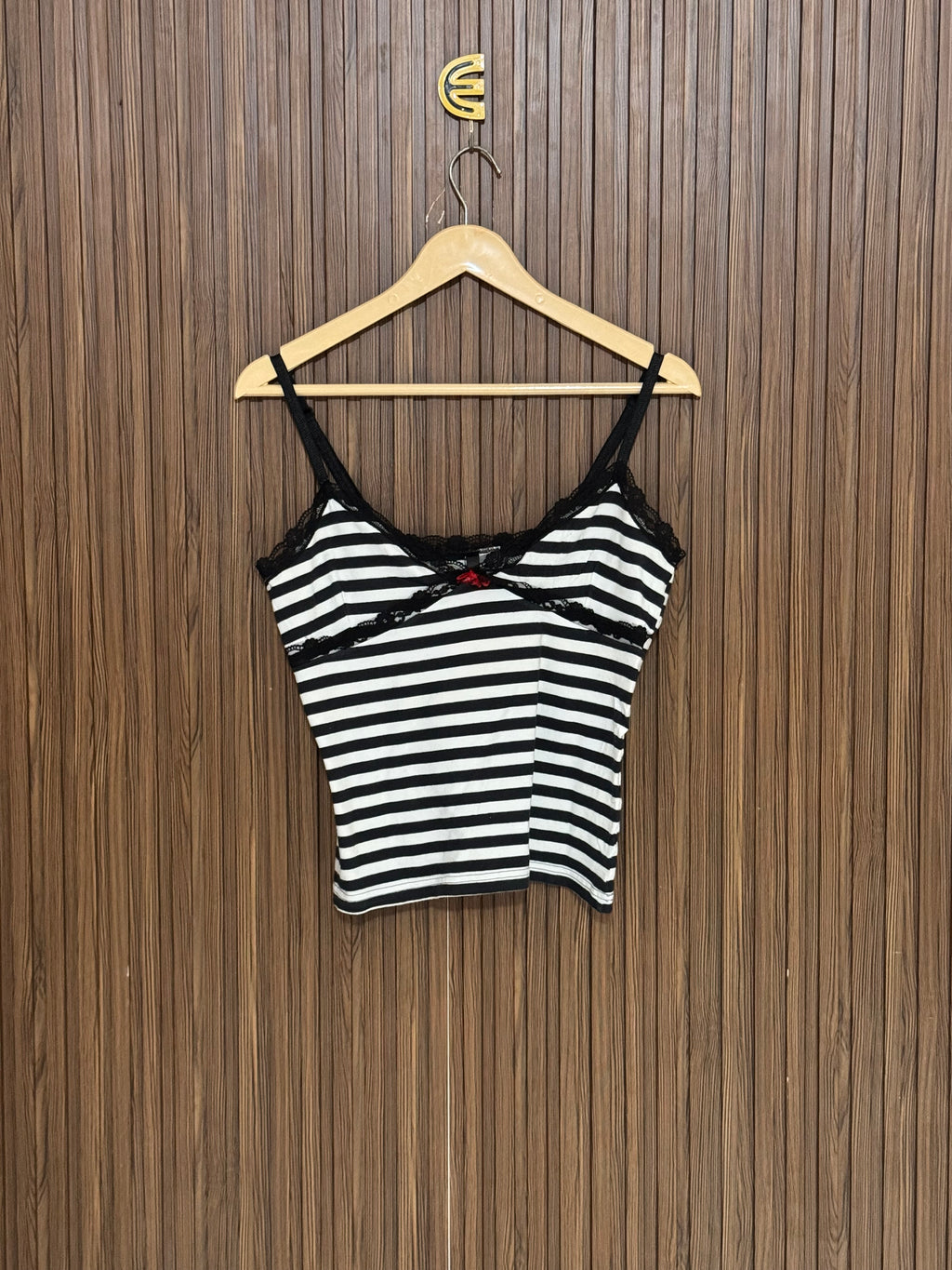 Chest 15 Length 19 Fabric Jursey Striped Lace Top