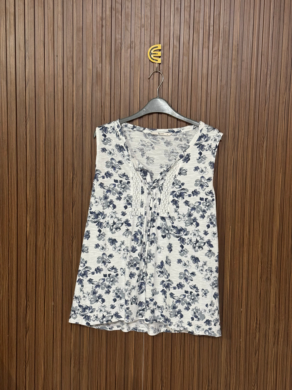 Blue Flower Printed Sleeveless Top