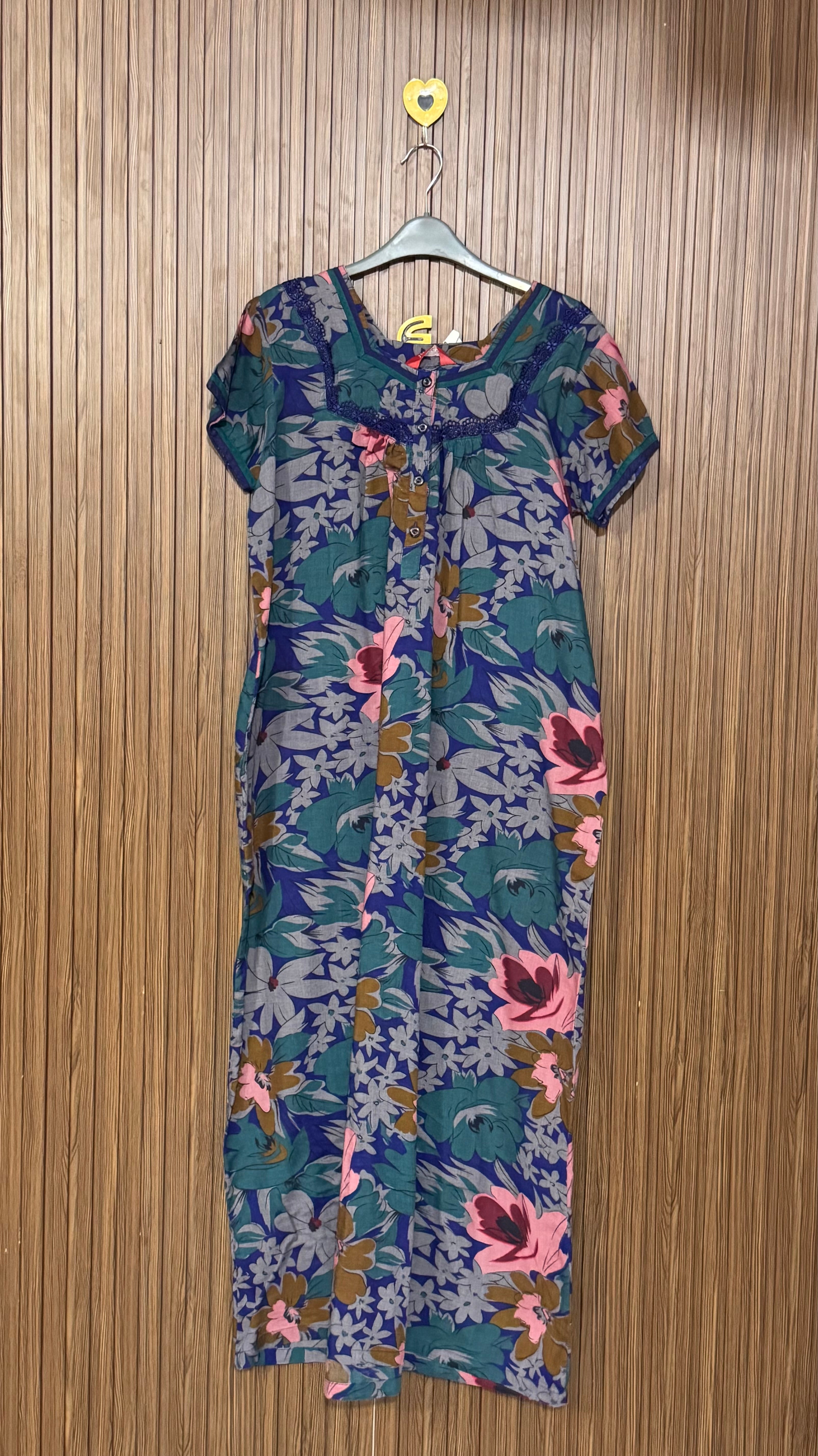 Blue Floral Front-Button Long Top