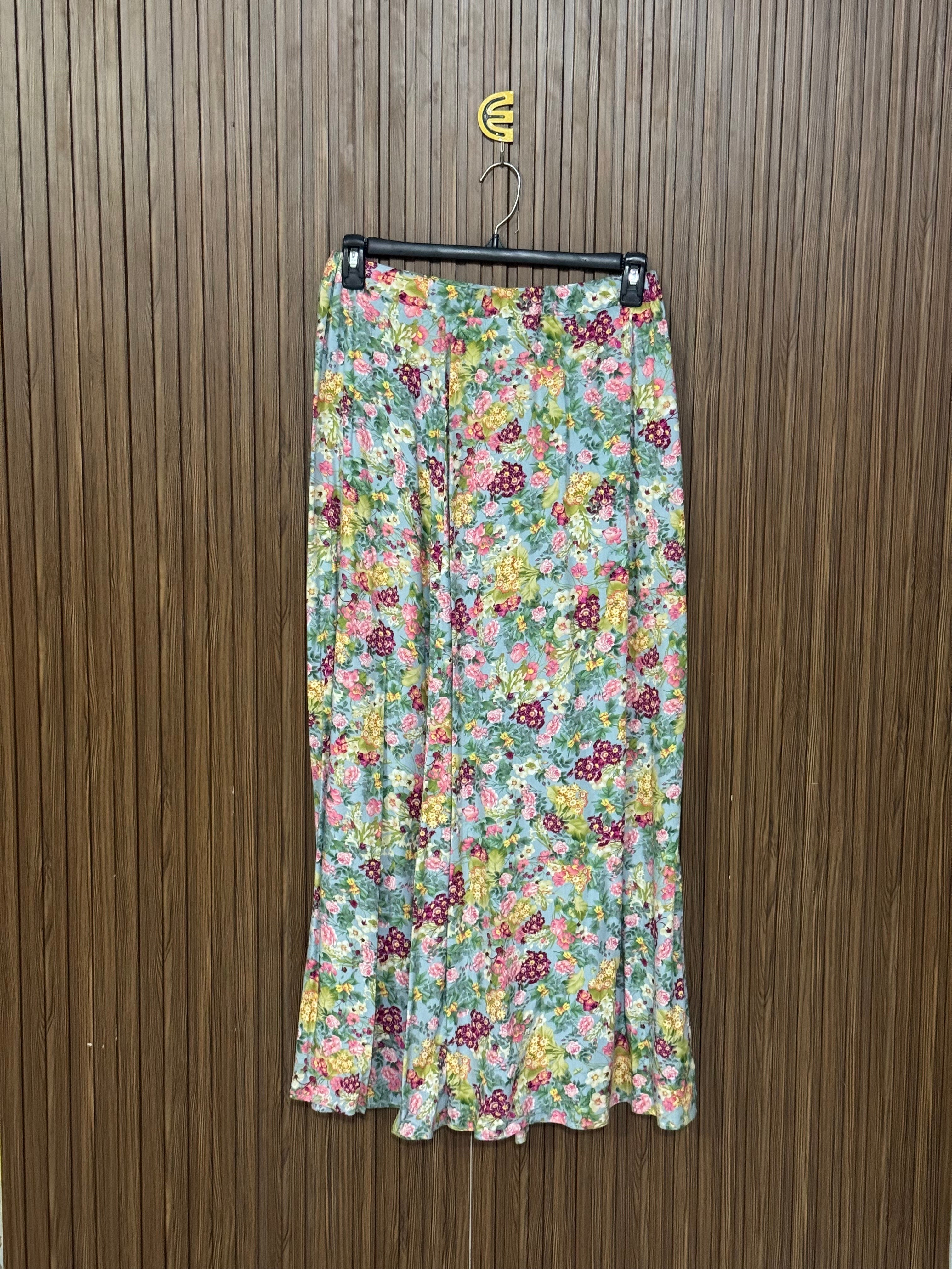 Light Blue Floral Printed Flared Skirt