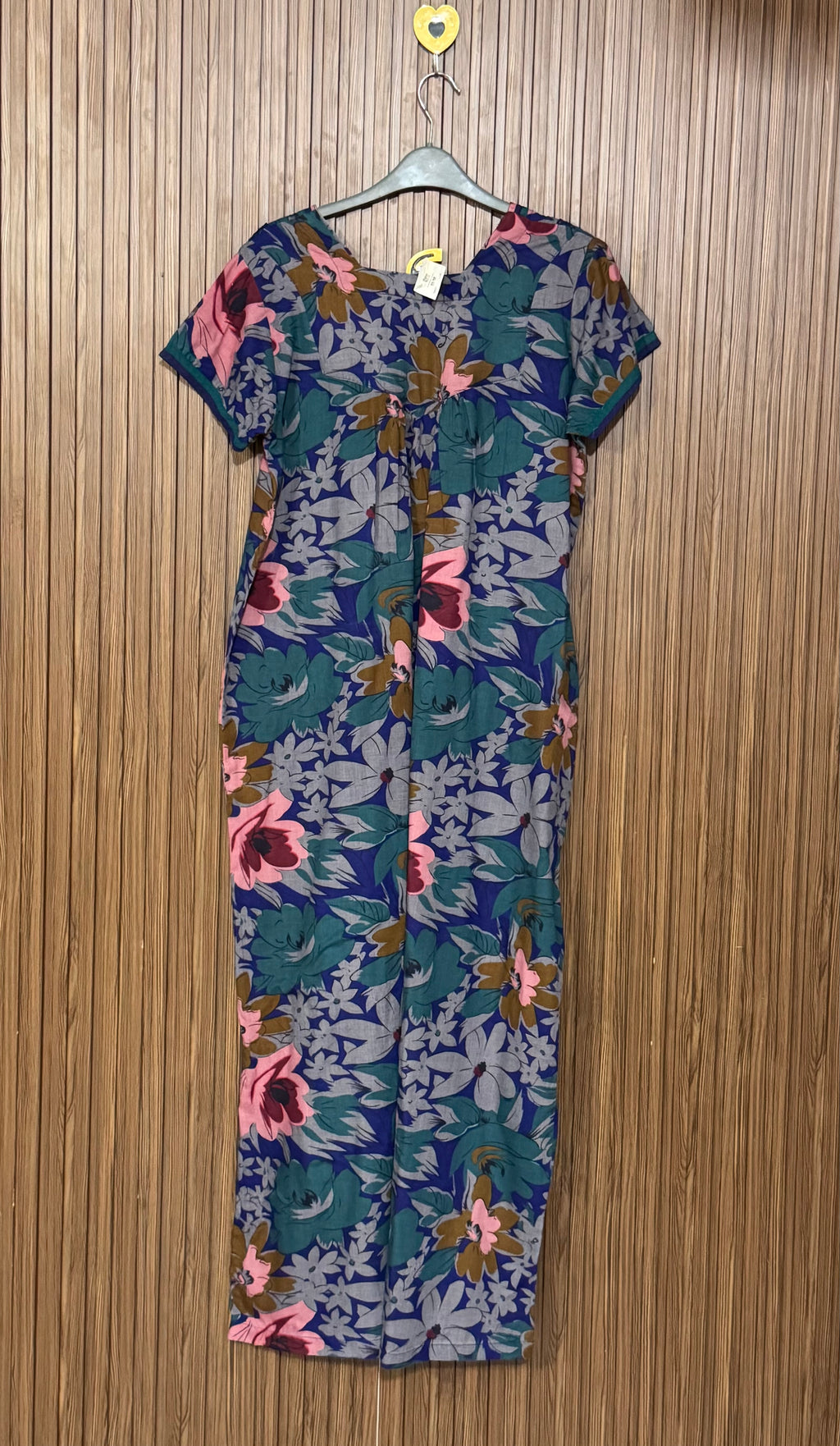 Blue Floral Front-Button Long Top