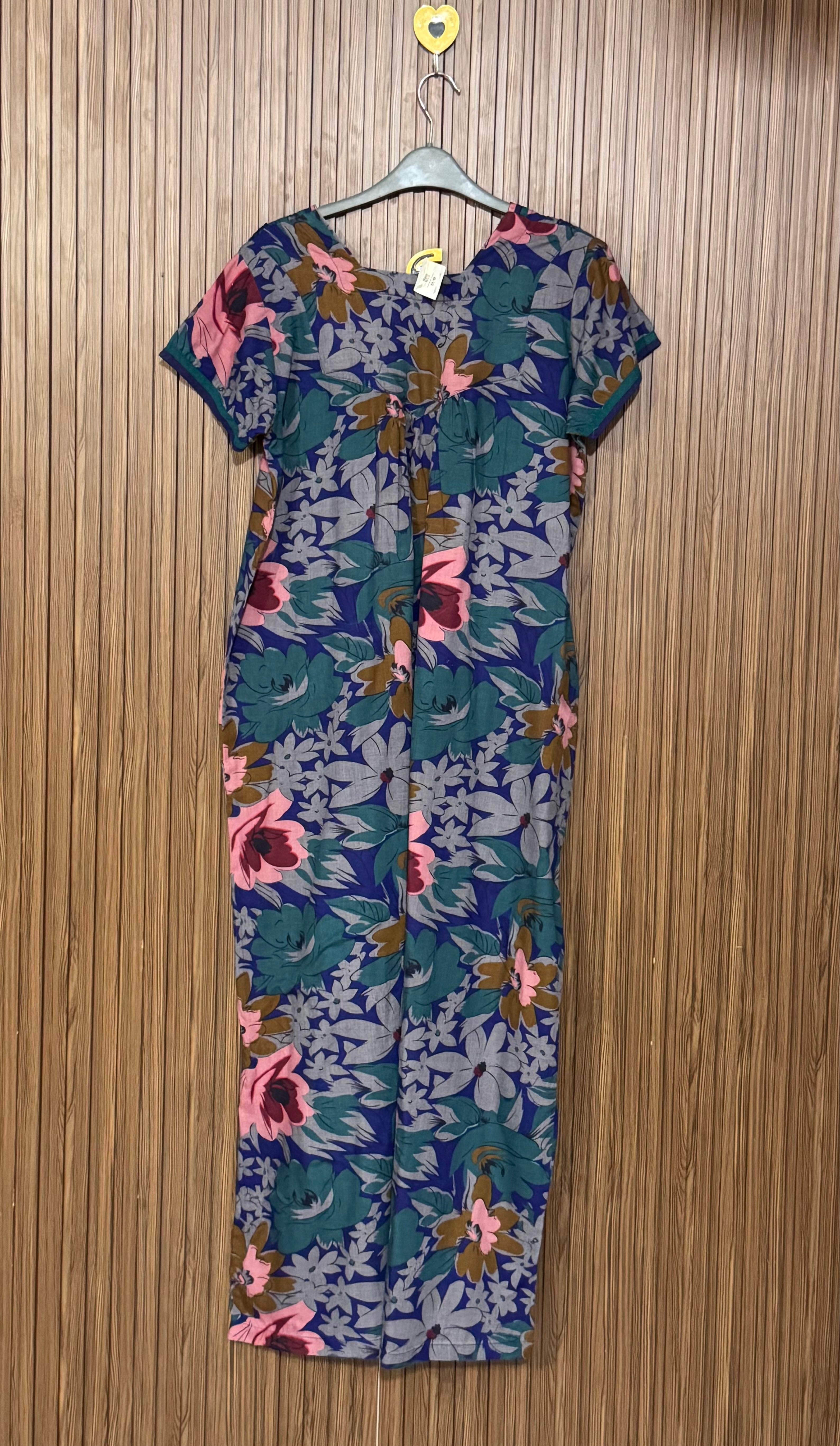 Blue Floral Front-Button Long Top