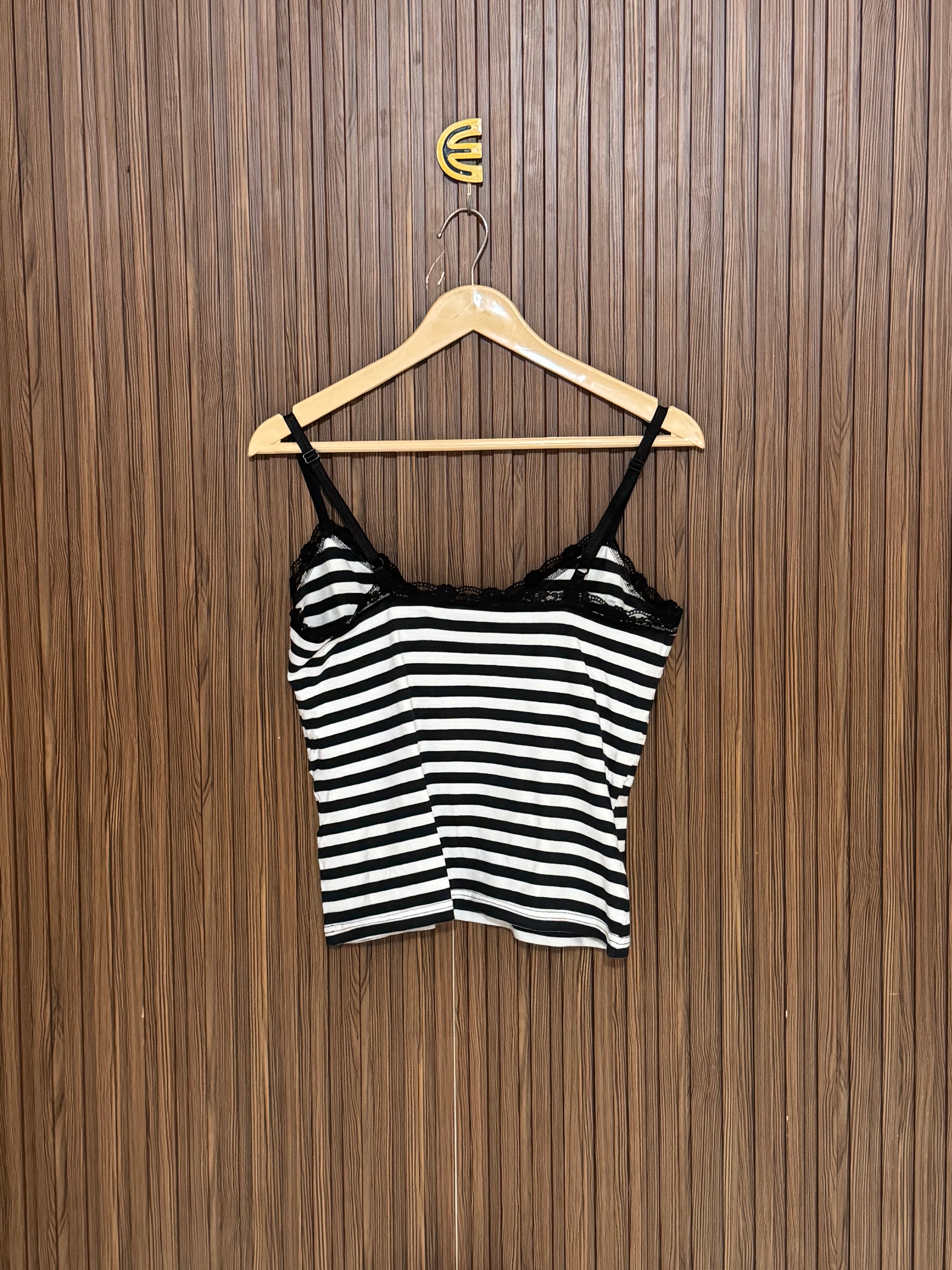 Chest 15 Length 19 Fabric Jursey Striped Lace Top