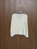 Chest 16 Length 26 Fabric Silk Cream V-Neck Top