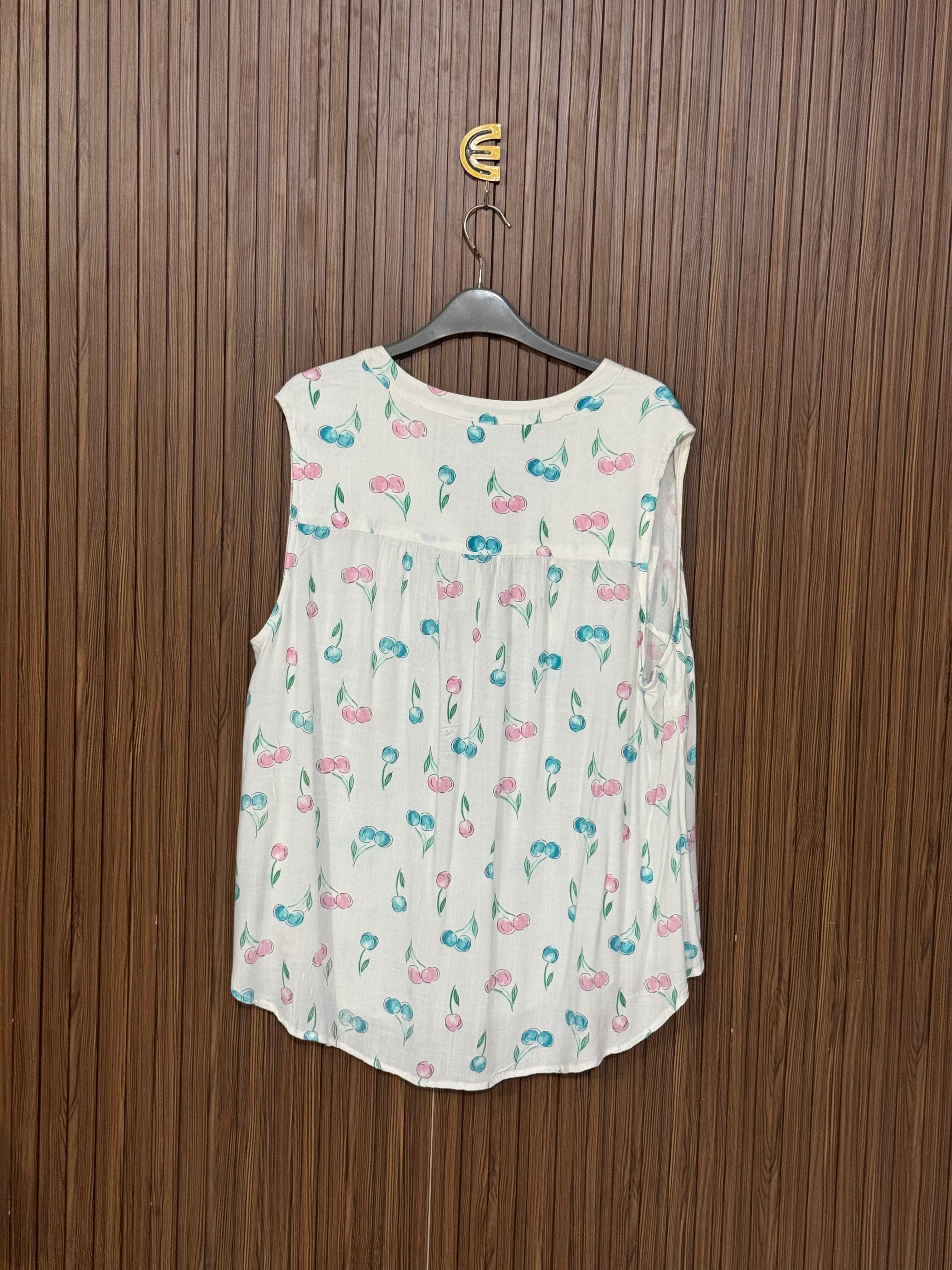 White Cherry Print Sleeveless Top