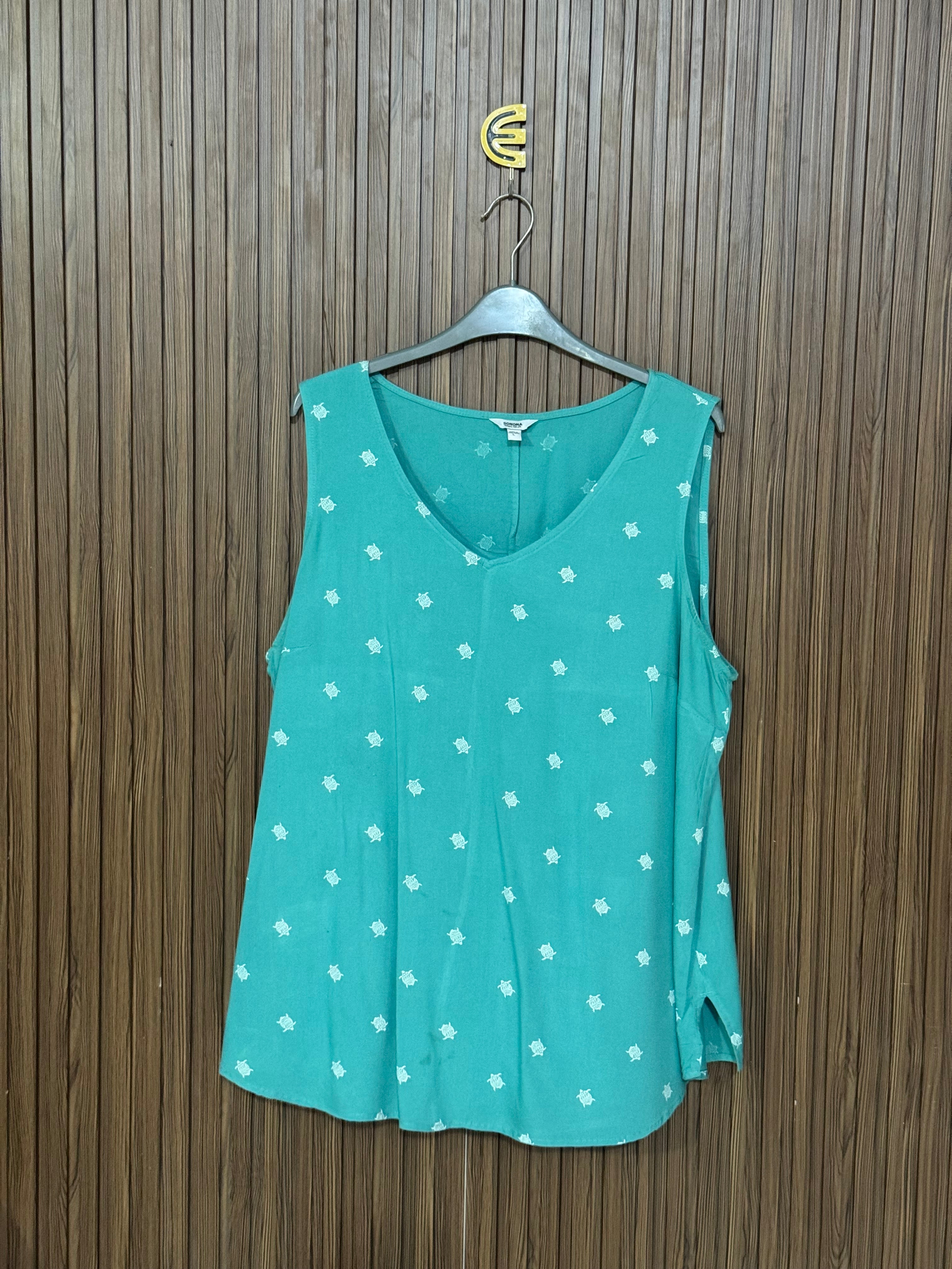 Green V-Neck Top Sleeveless