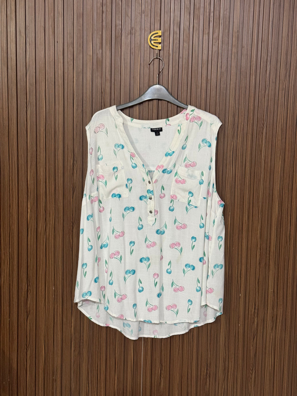 White Cherry Print Sleeveless Top
