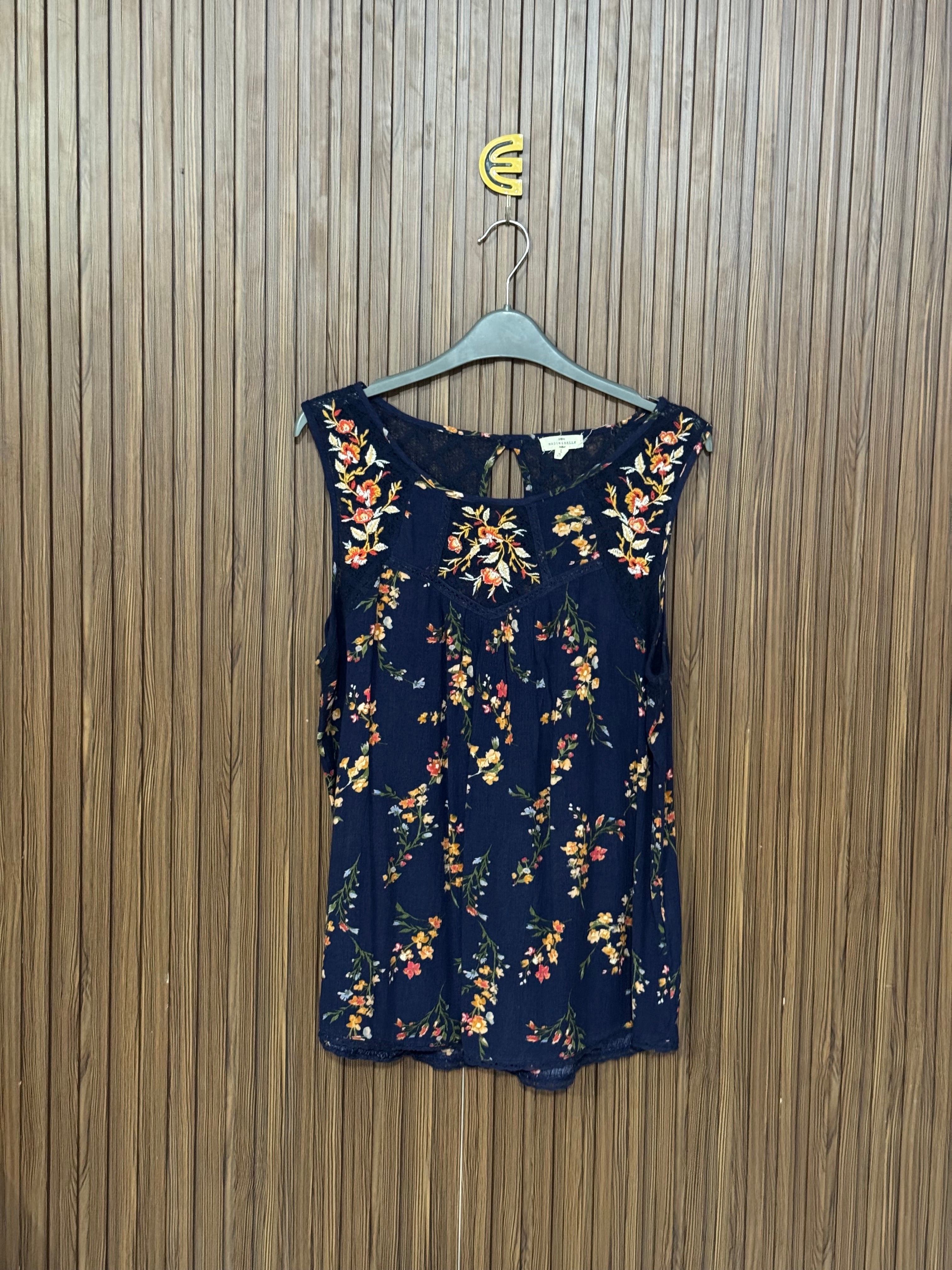 Dark Blue Floral Sleeveless Top