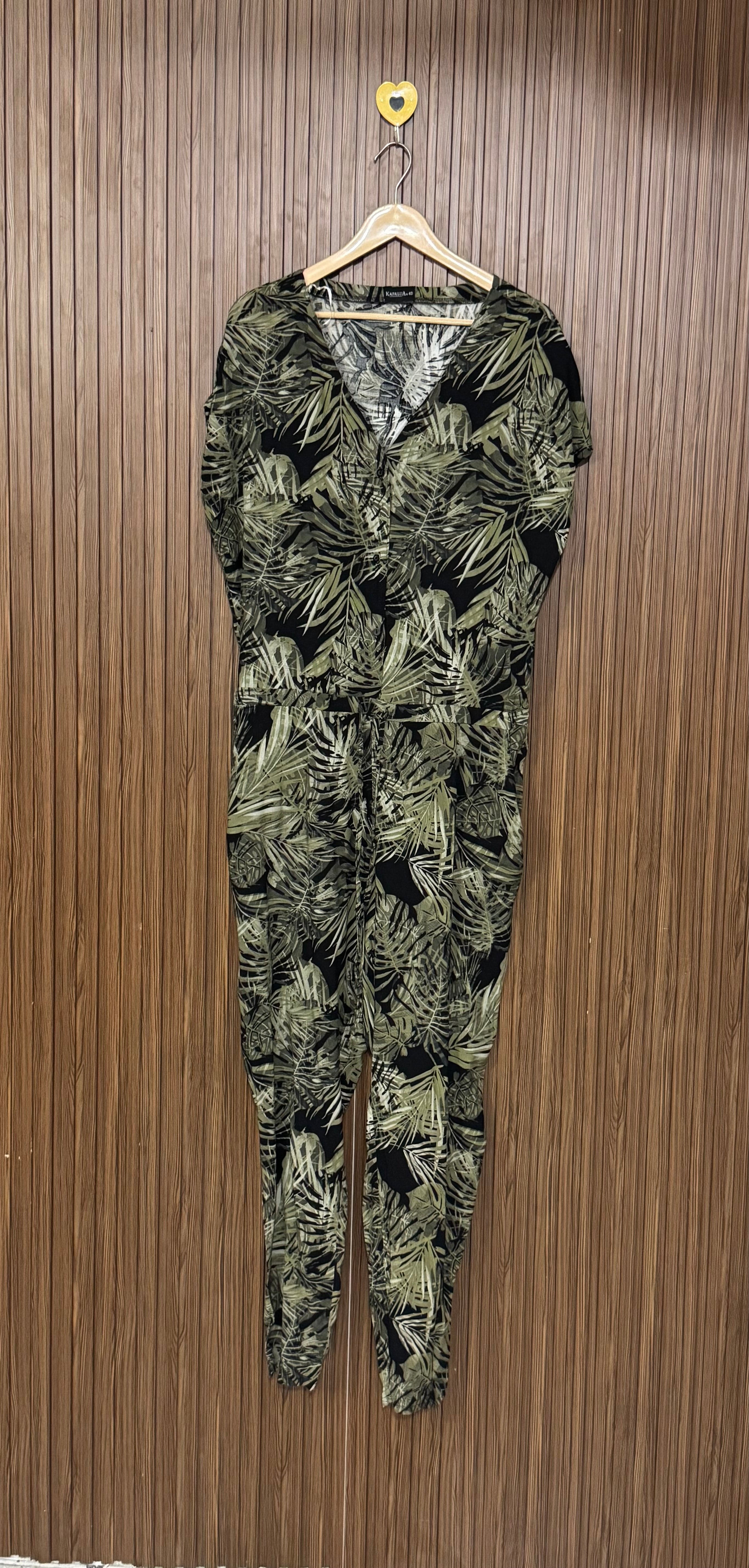 Green Tropical Print Jumpsuit