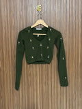 Chest 13 Length 14 Fabric Elastic Olive Twist Crop