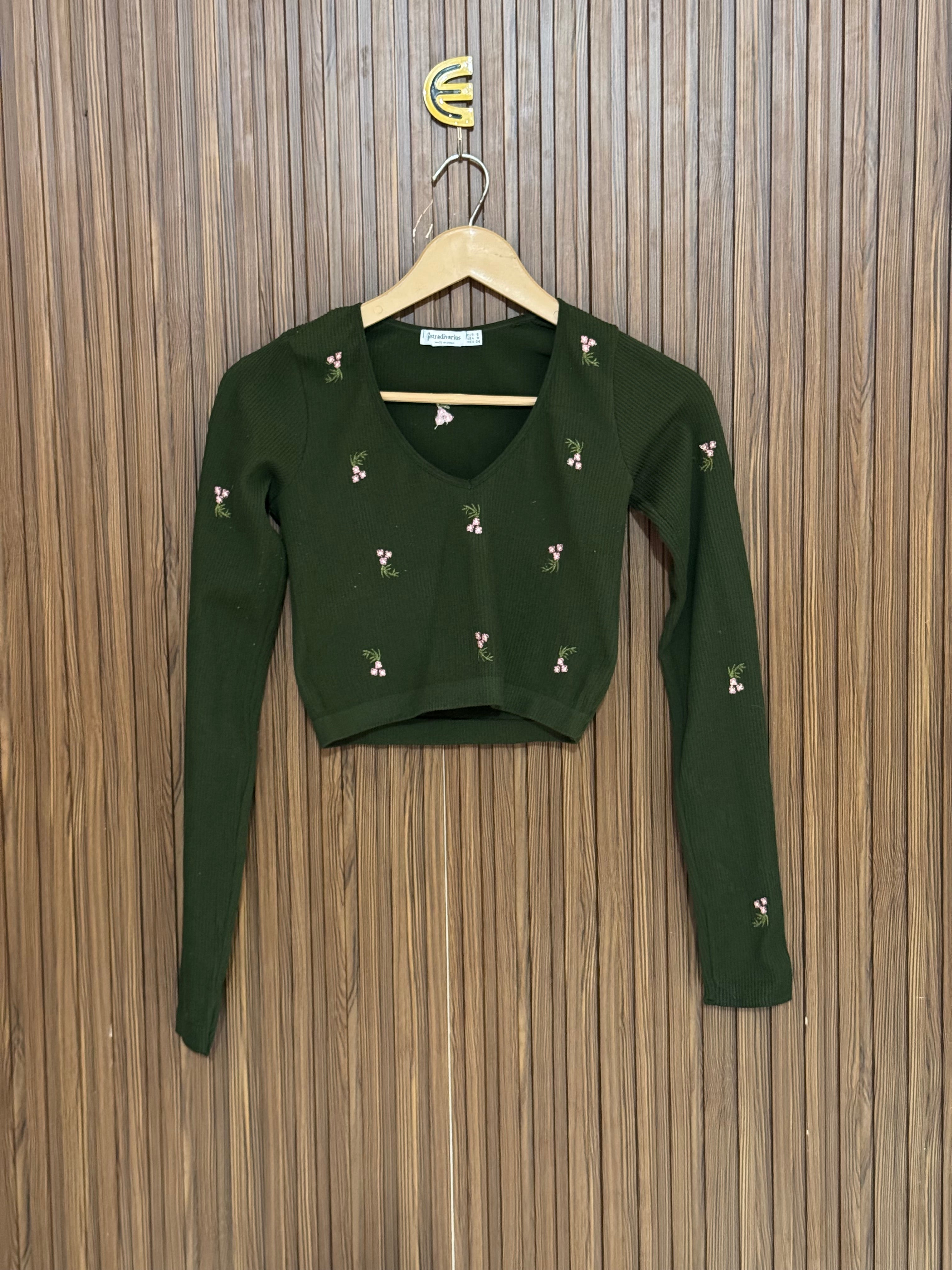 Chest 13 Length 14 Fabric Elastic Olive Twist Crop
