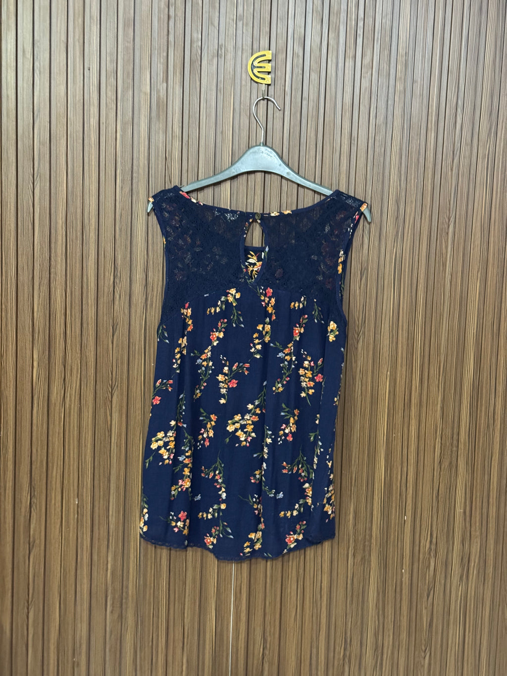 Dark Blue Floral Sleeveless Top