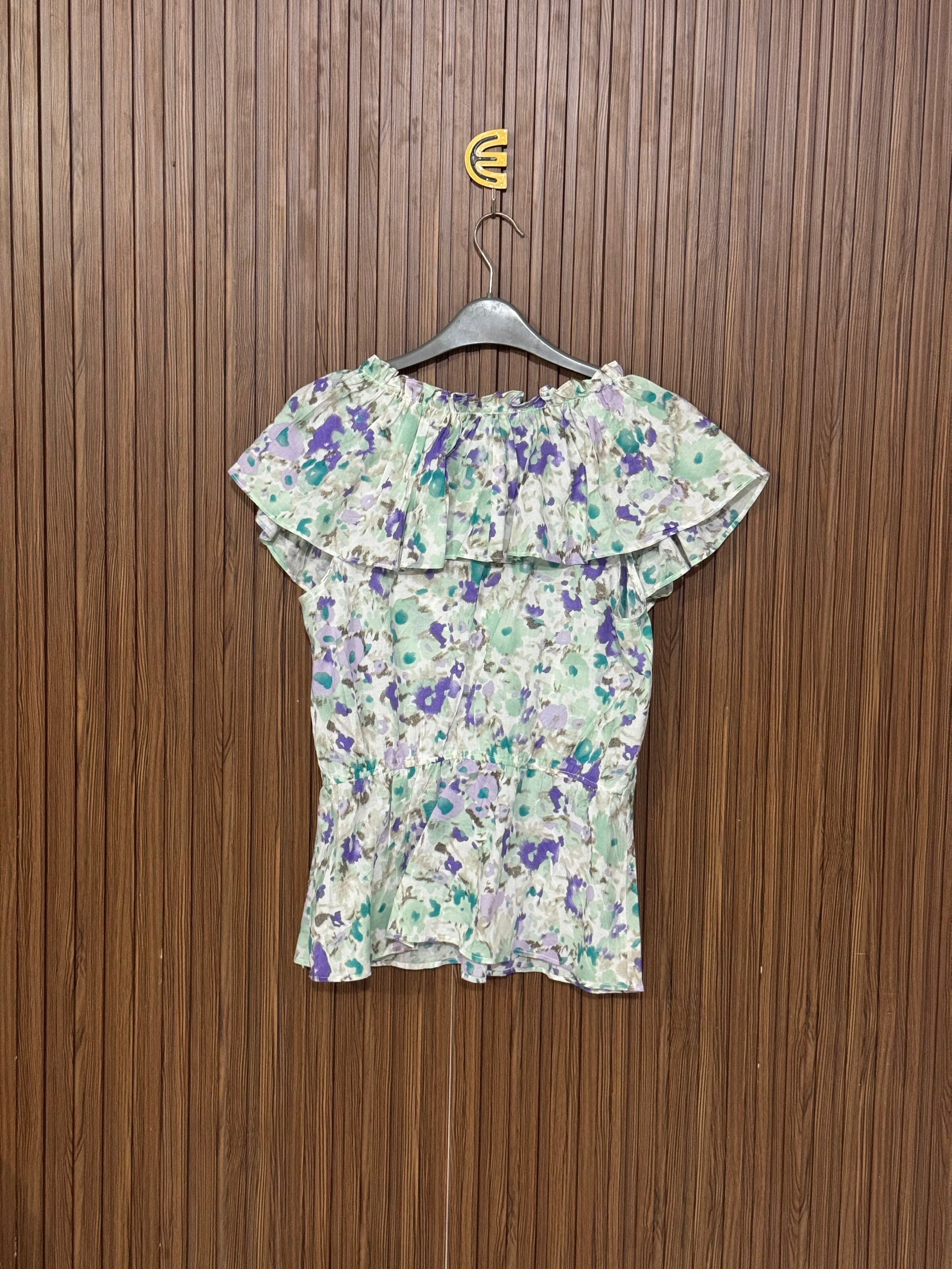 Green Floral V-Neck Sleeveless Top