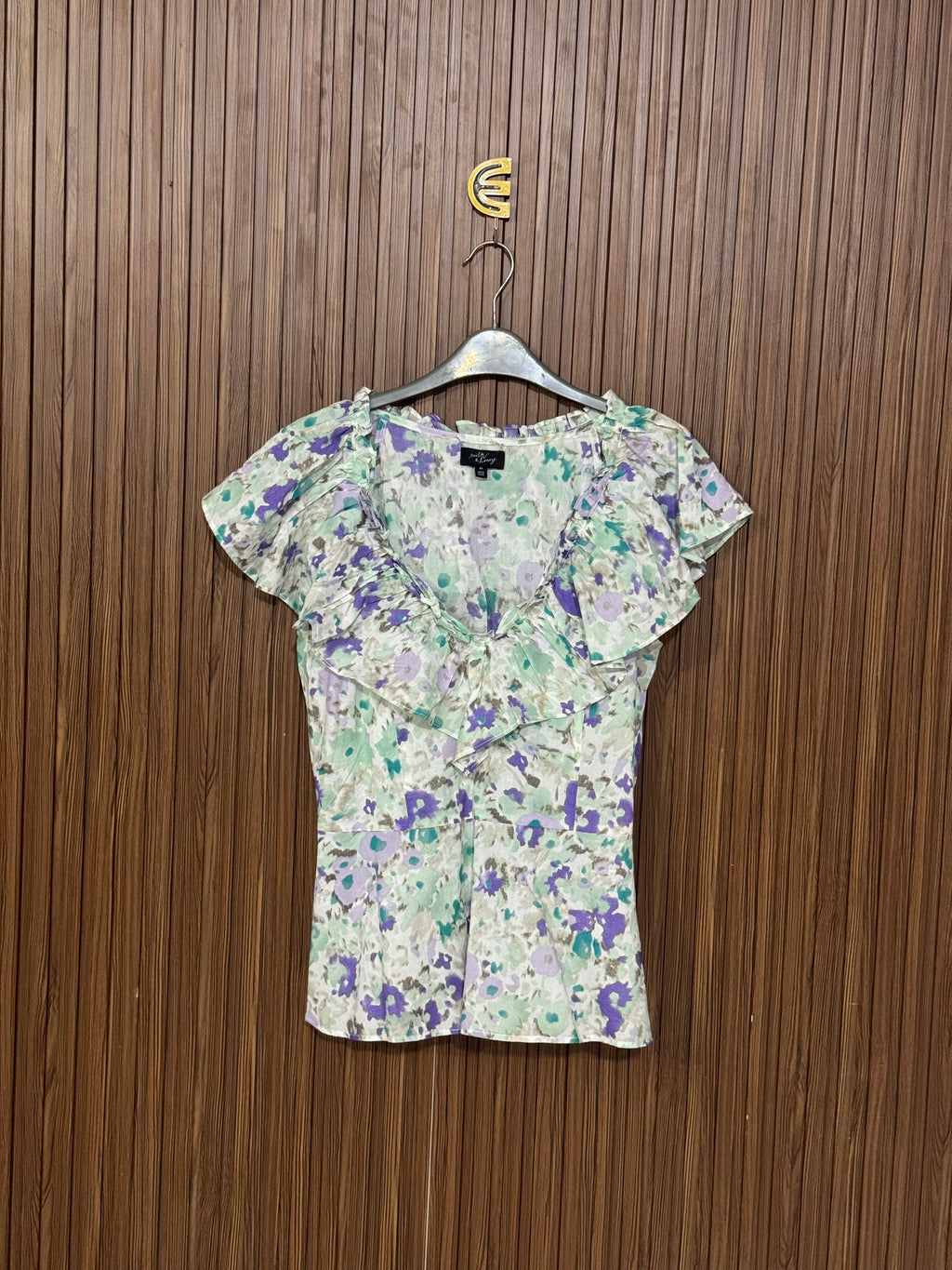 Green Floral V-Neck Sleeveless Top
