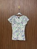 Green Floral V-Neck Sleeveless Top
