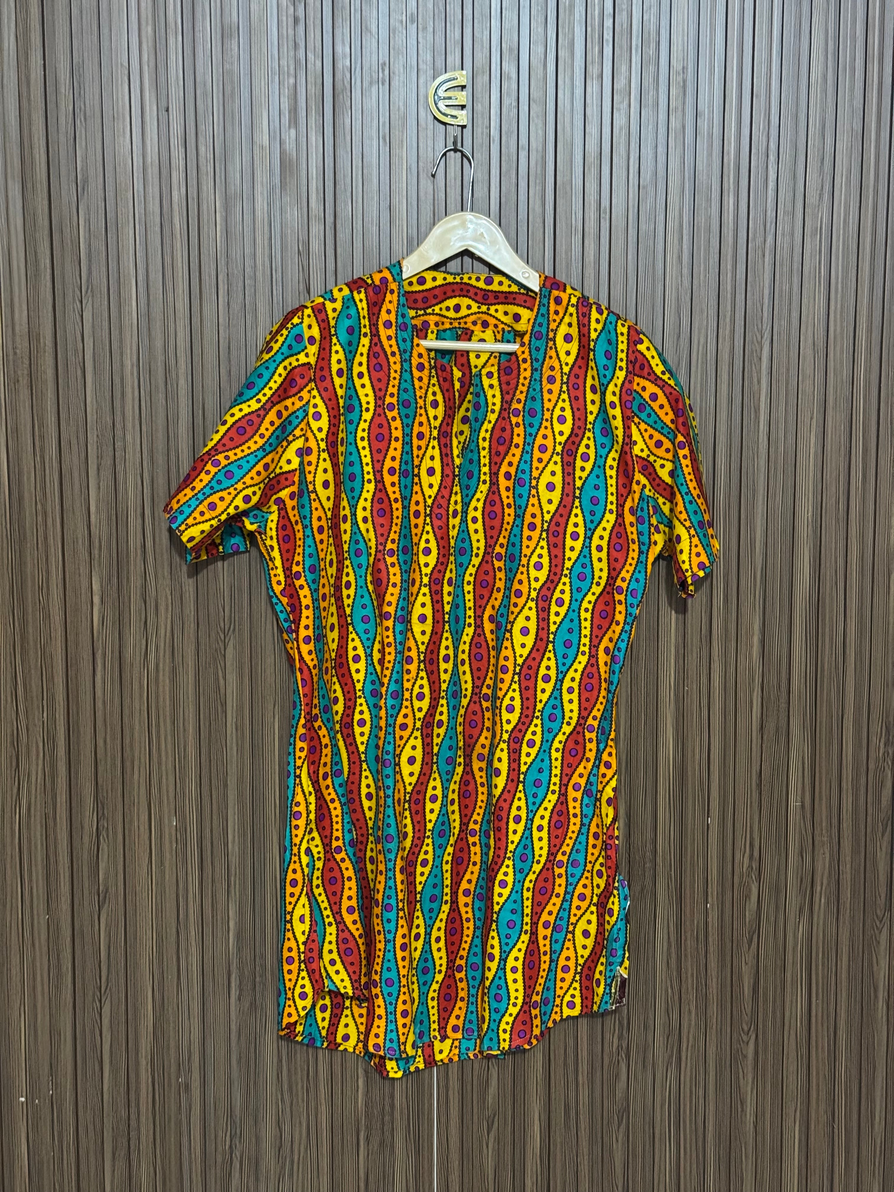 Multicolor Short Sleeve Long Top