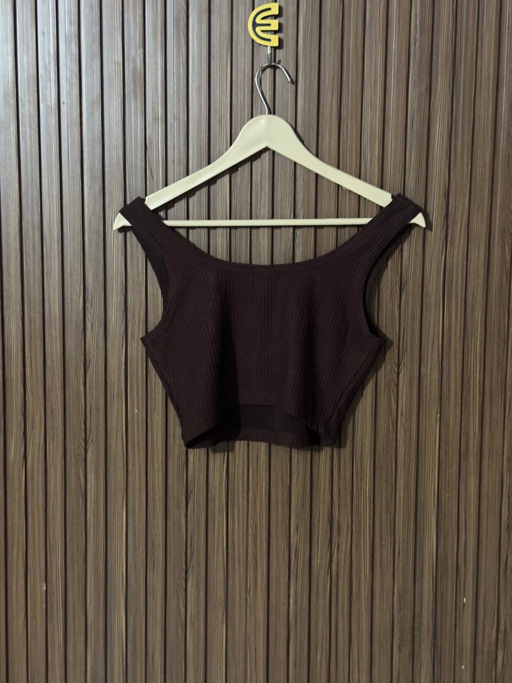 Chocolate Brown Ribbed Sleeveless Crop Top