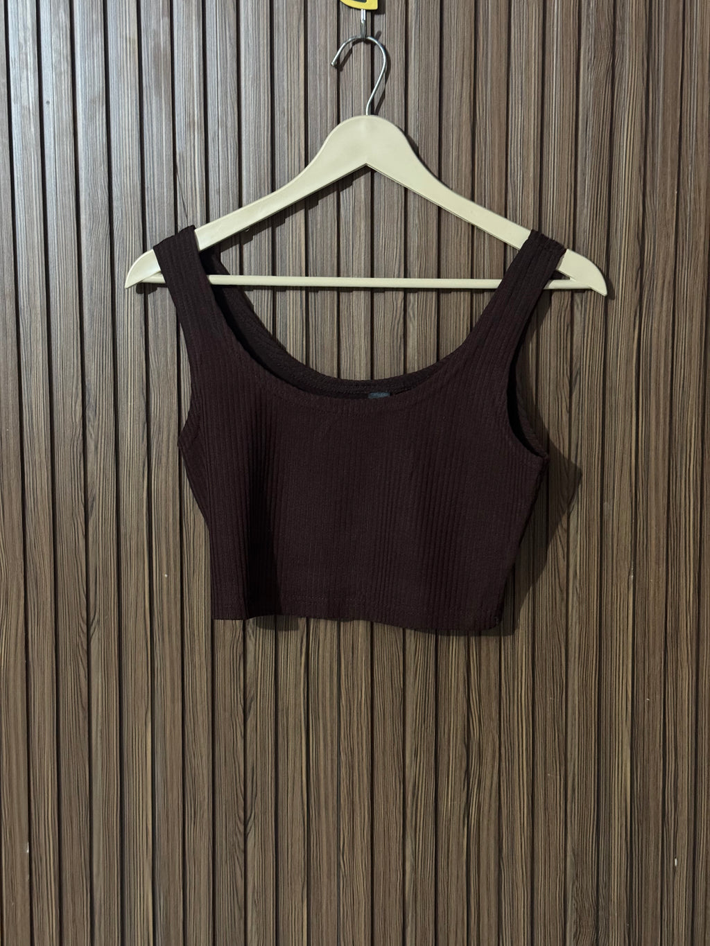 Chocolate Brown Ribbed Sleeveless Crop Top