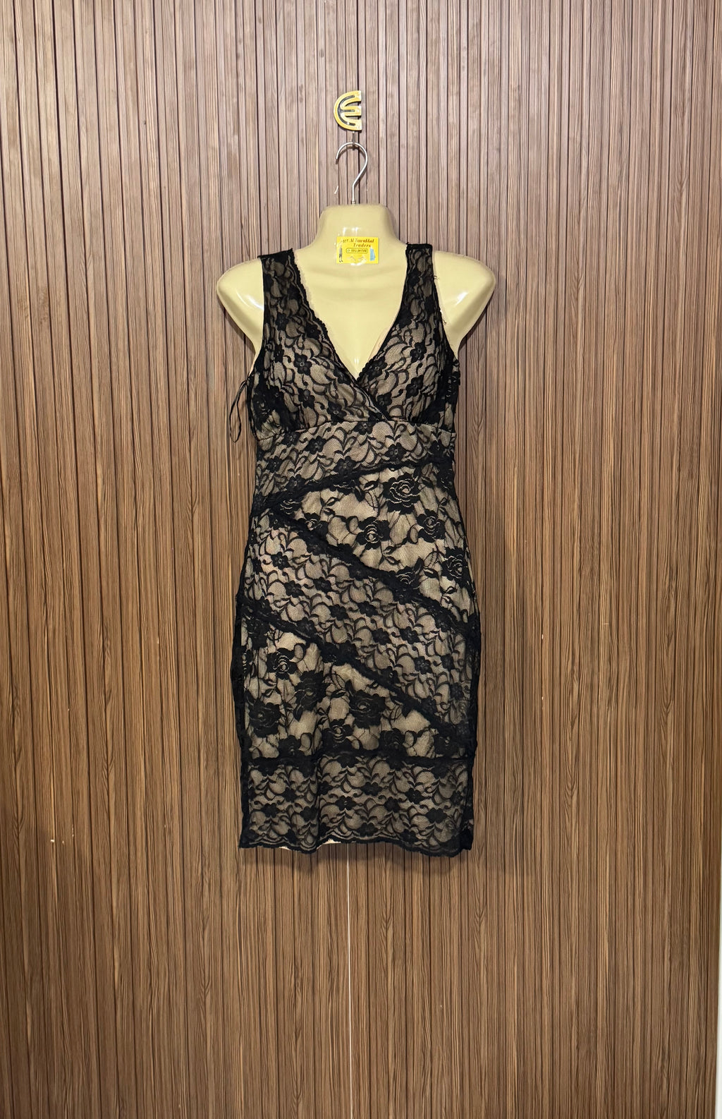 Chest 15 Length 37 Fabric Net Silk Black Lace Dress