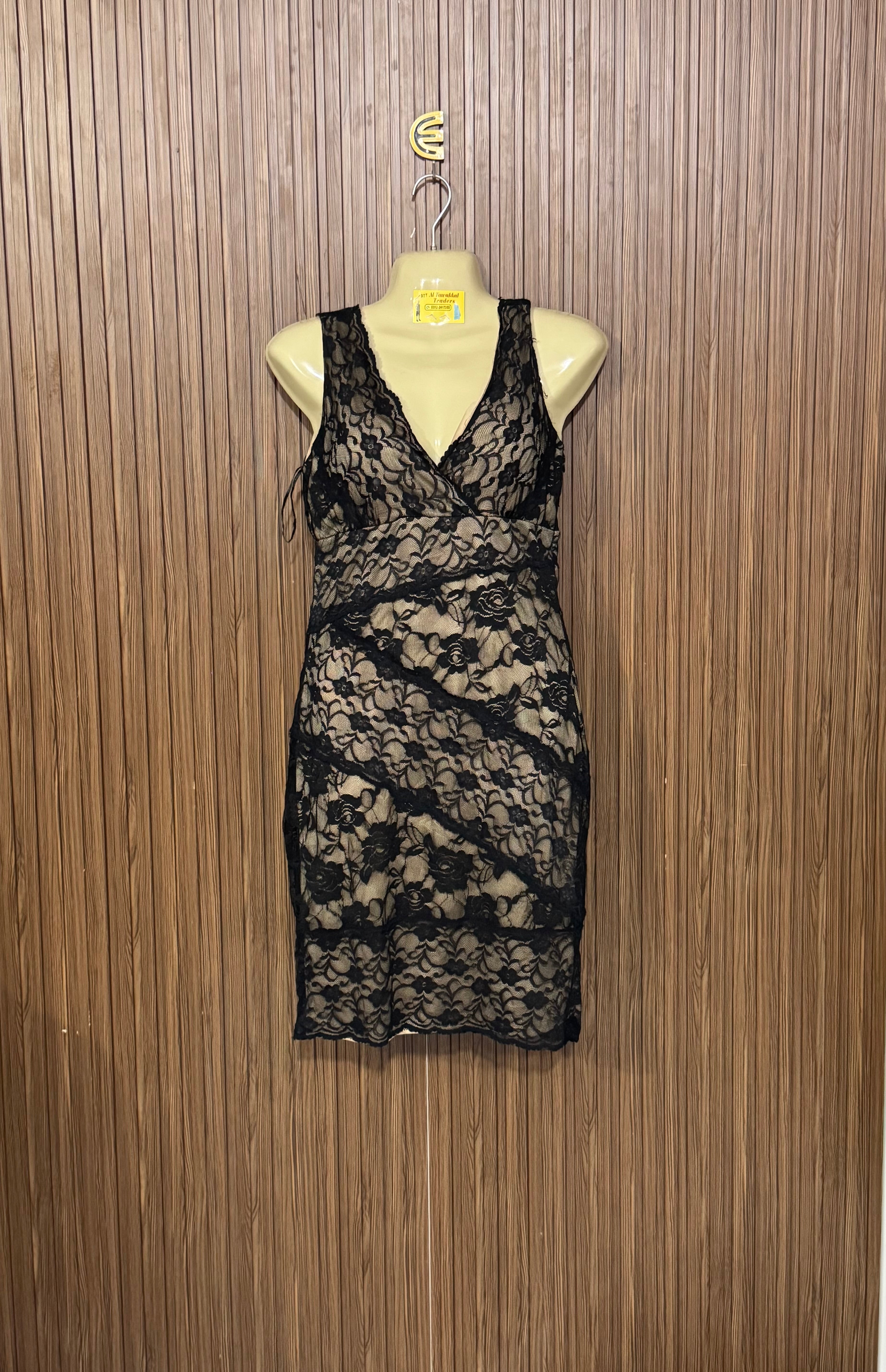 Chest 15 Length 37 Fabric Net Silk Black Lace Dress