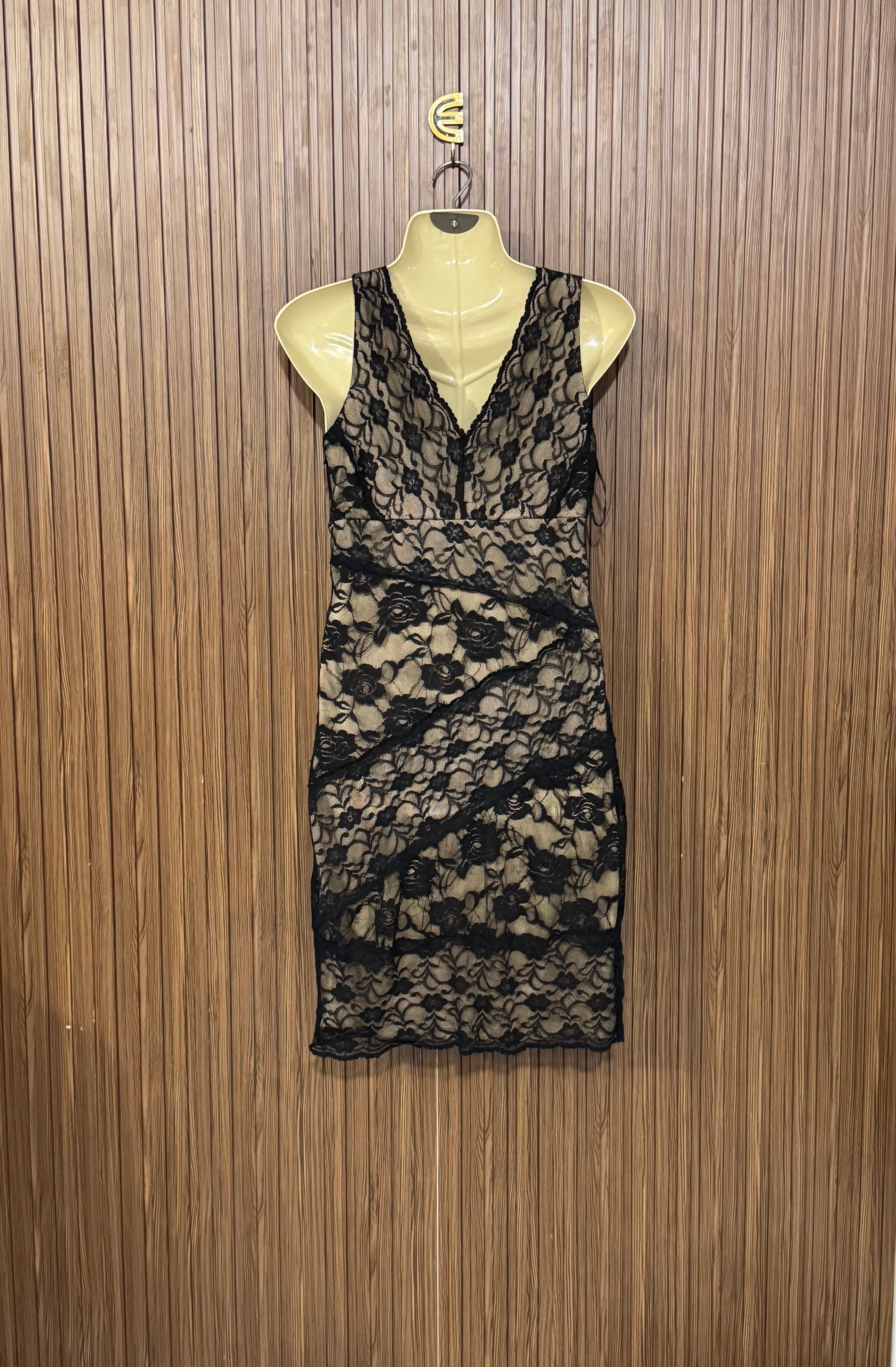 Chest 15 Length 37 Fabric Net Silk Black Lace Dress