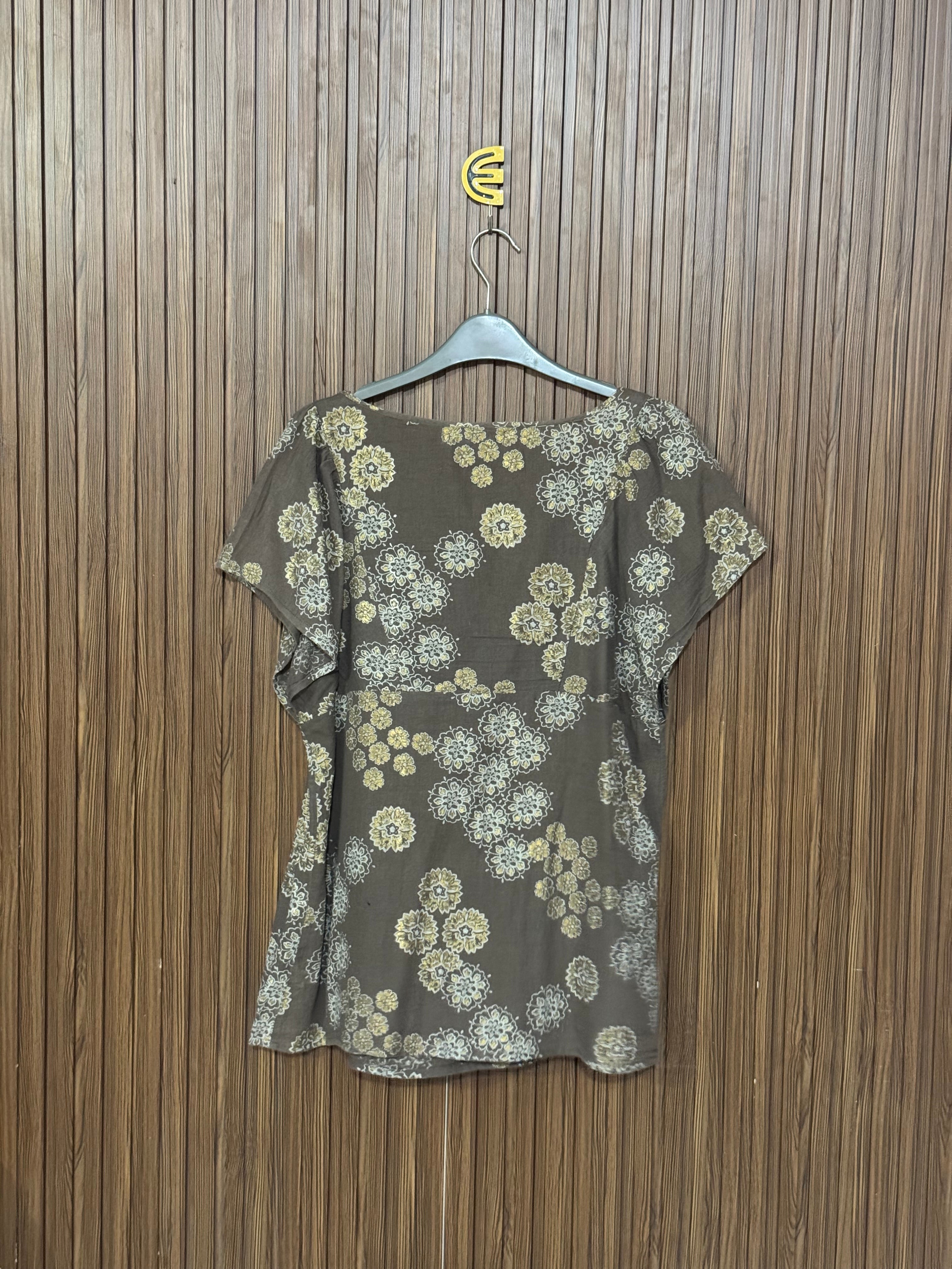 Brown Floral Front Tie Sleeveless Top