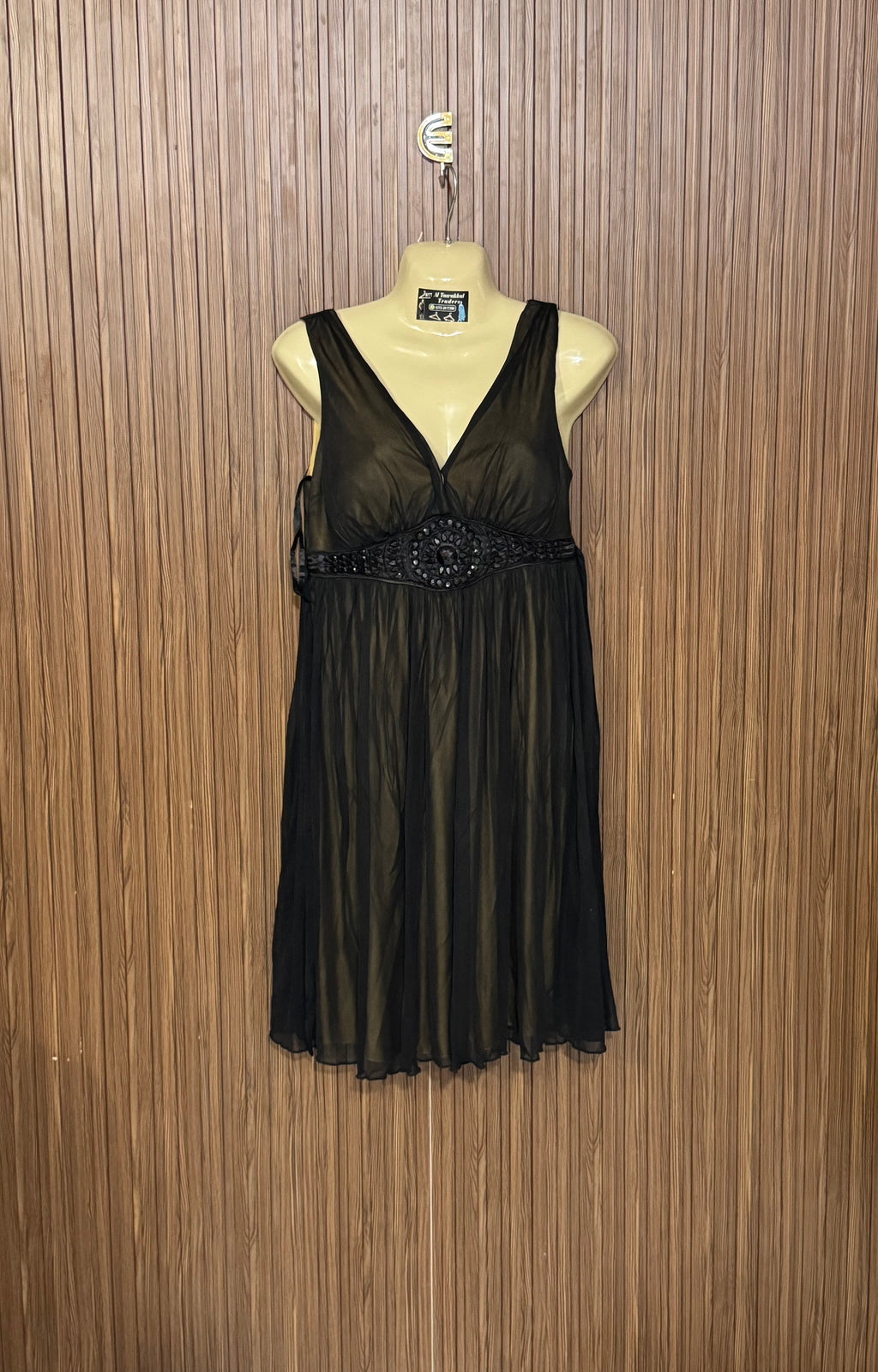 Chest 15 Length 36 Fabric Net Silk Black Beaded Dress