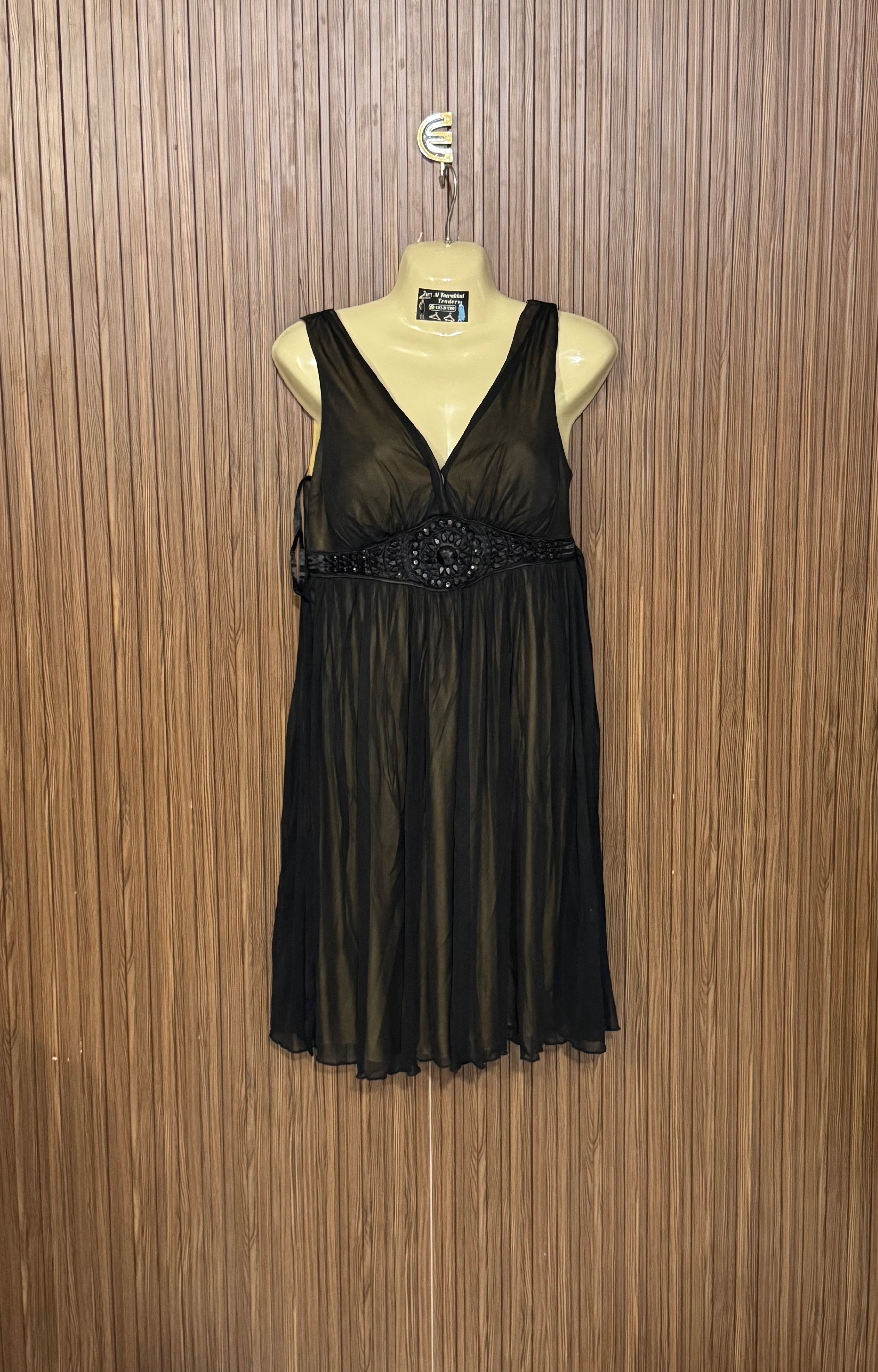 Chest 15 Length 36 Fabric Net Silk Black Beaded Dress