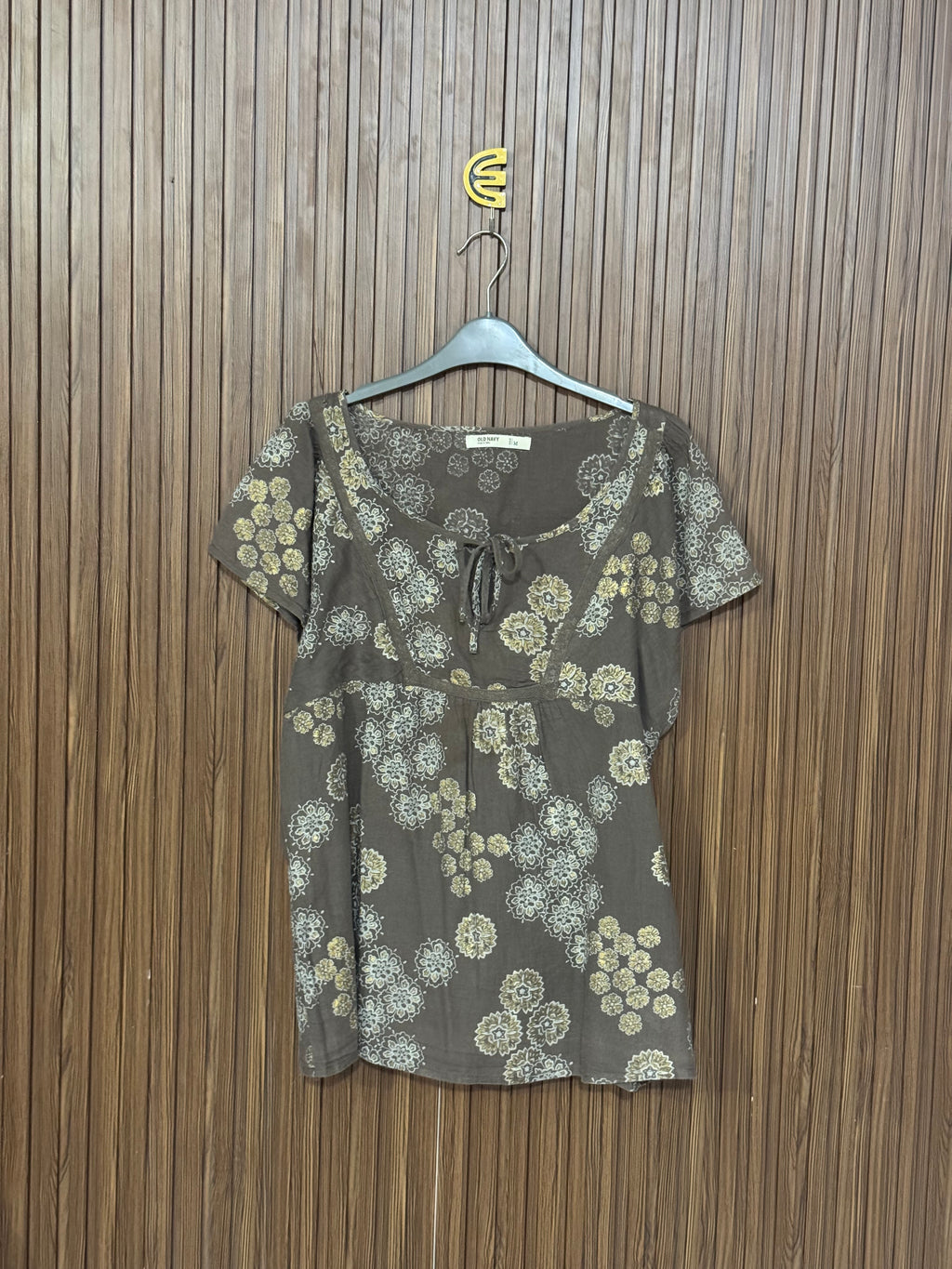 Brown Floral Front Tie Sleeveless Top