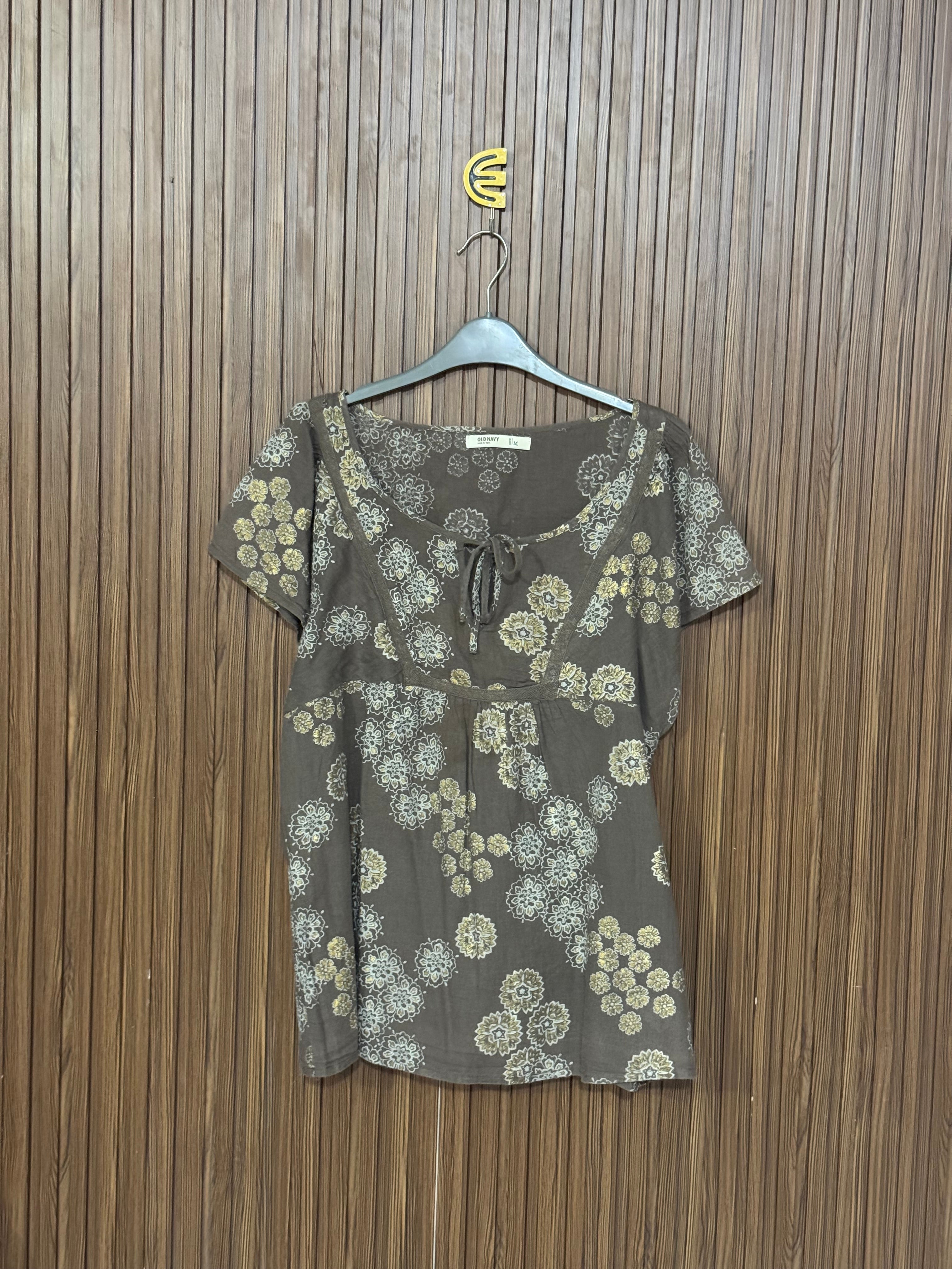 Brown Floral Front Tie Sleeveless Top