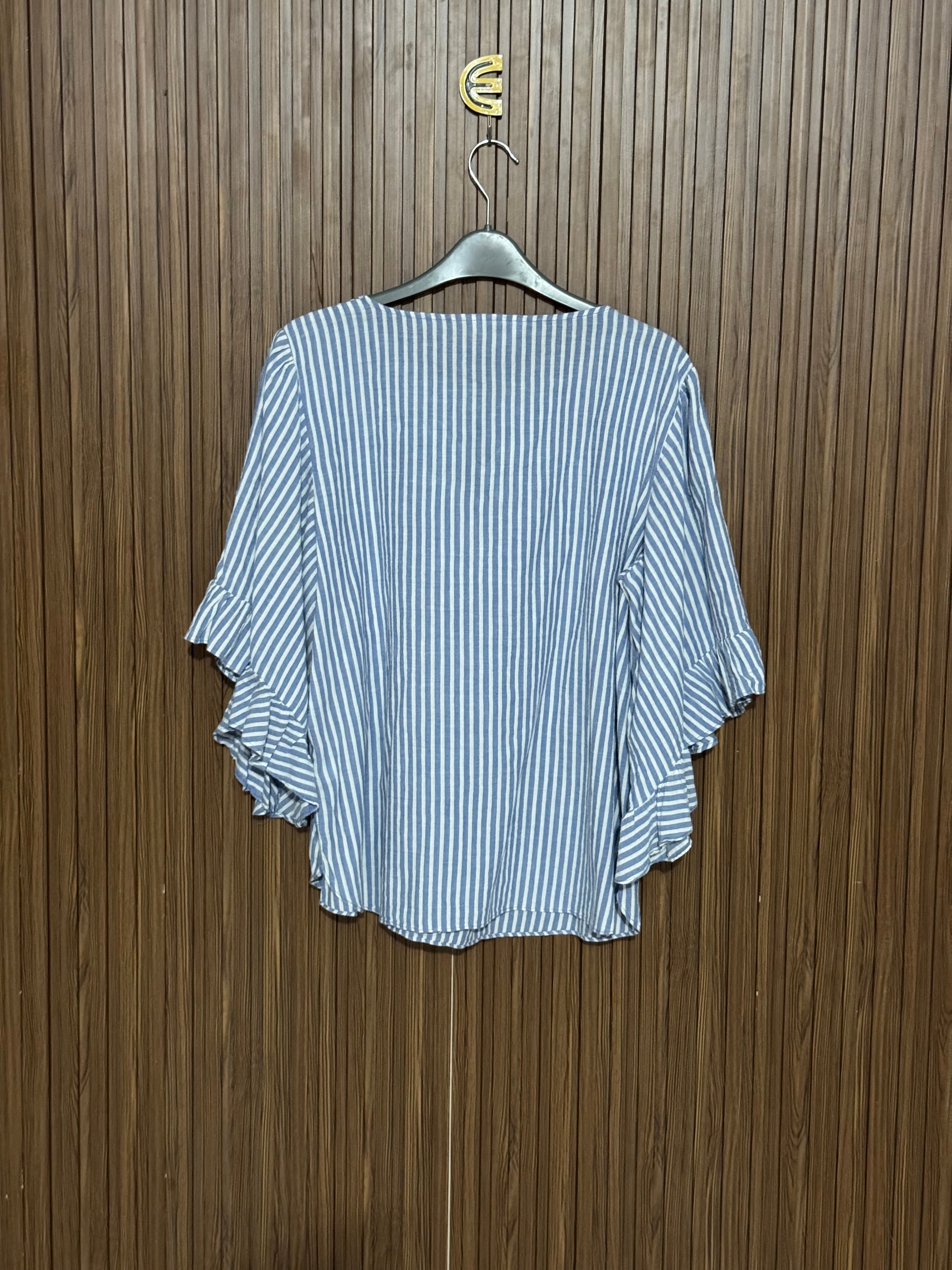 Chest 21 Length 24 Fabric Shifon Tie-Neck Ruffle Top