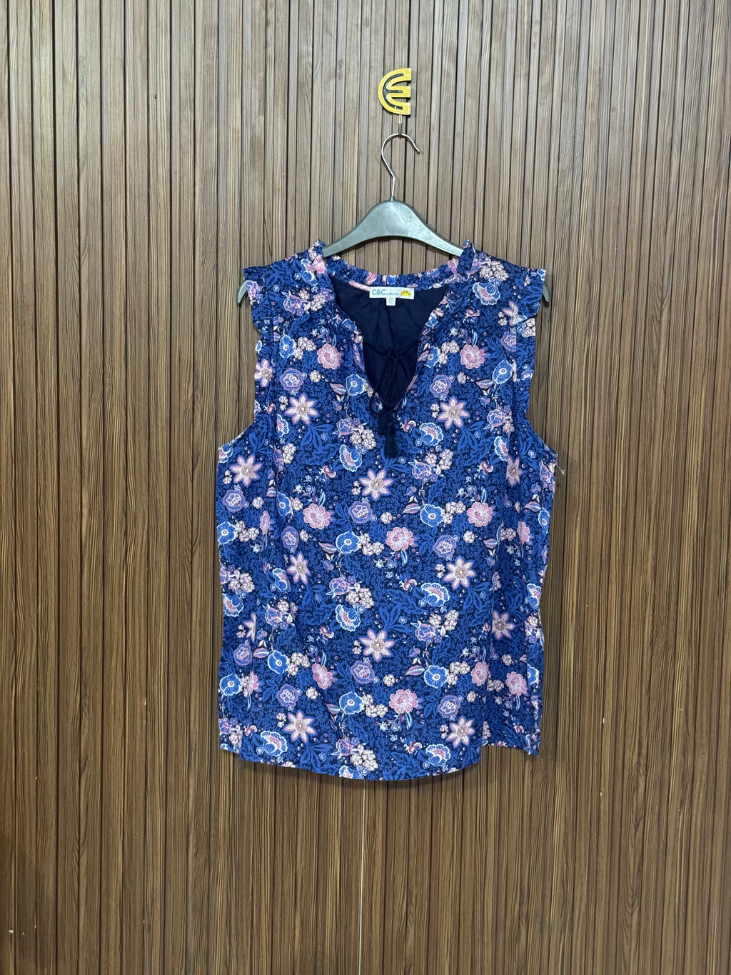 Blue Floral Sleeveless Everyday Top