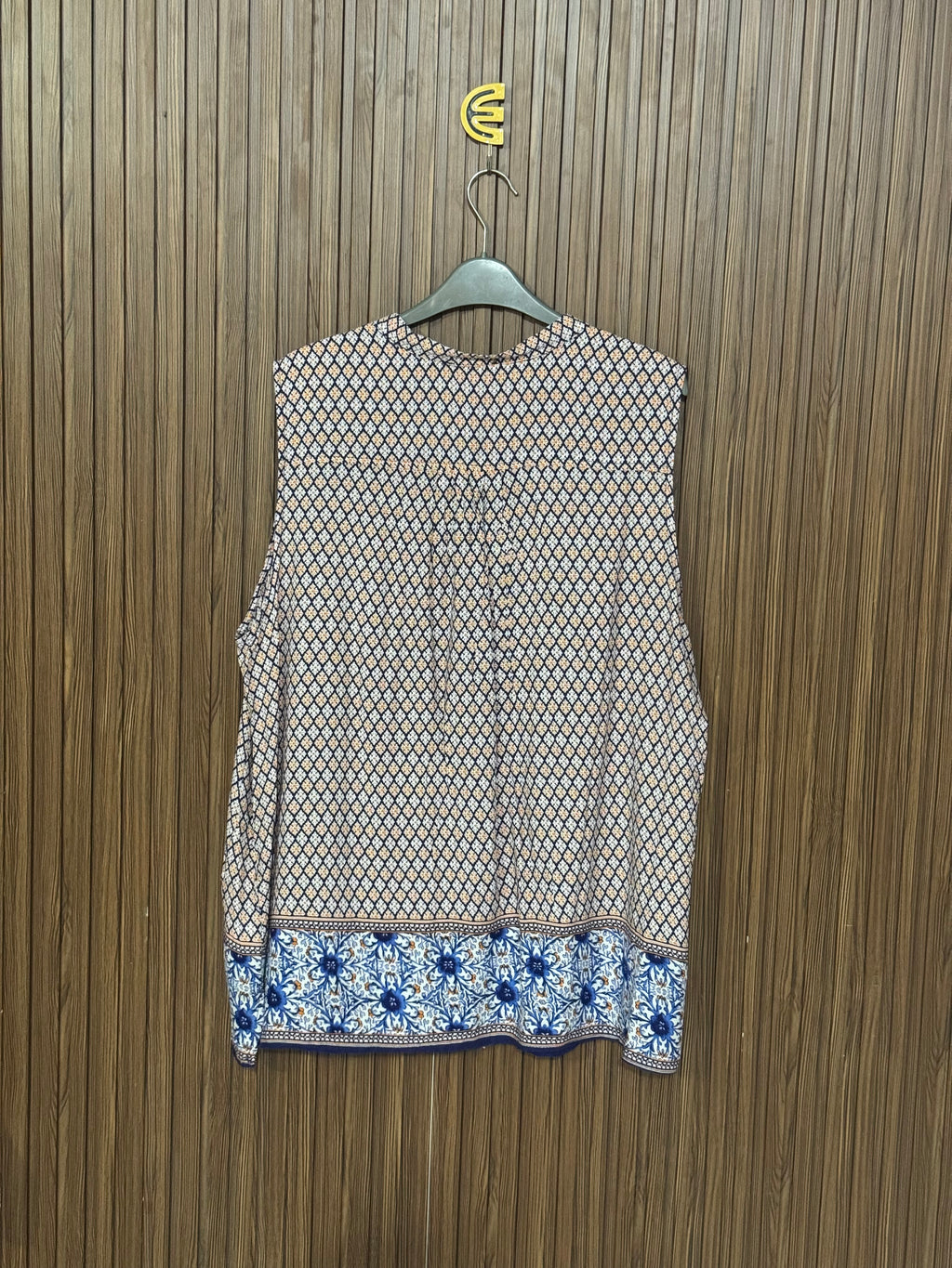 Blue Border Print Sleeveless Top