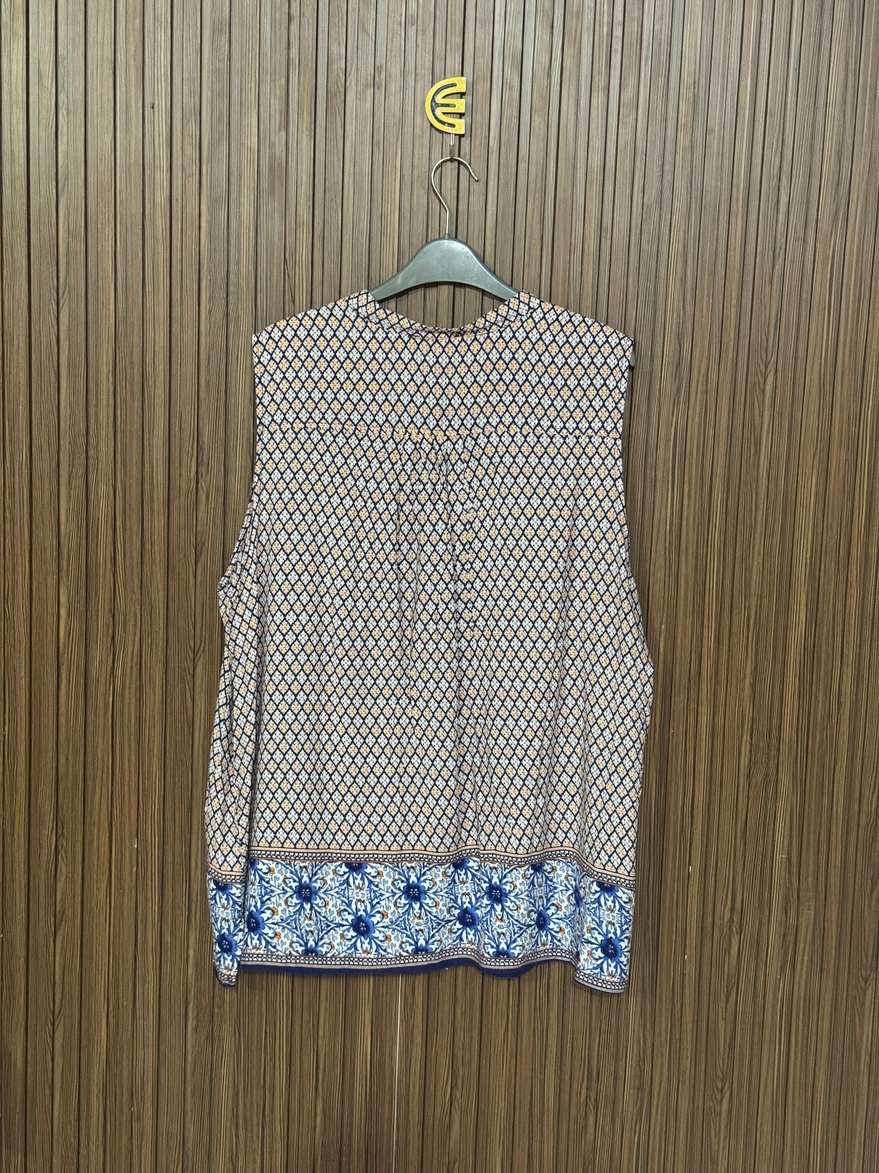 Blue Border Print Sleeveless Top