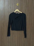 Midnight Black Asymmetric Cut-Out Long Sleeve Top