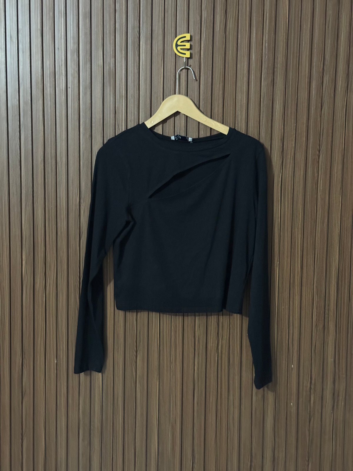Midnight Black Asymmetric Cut-Out Long Sleeve Top