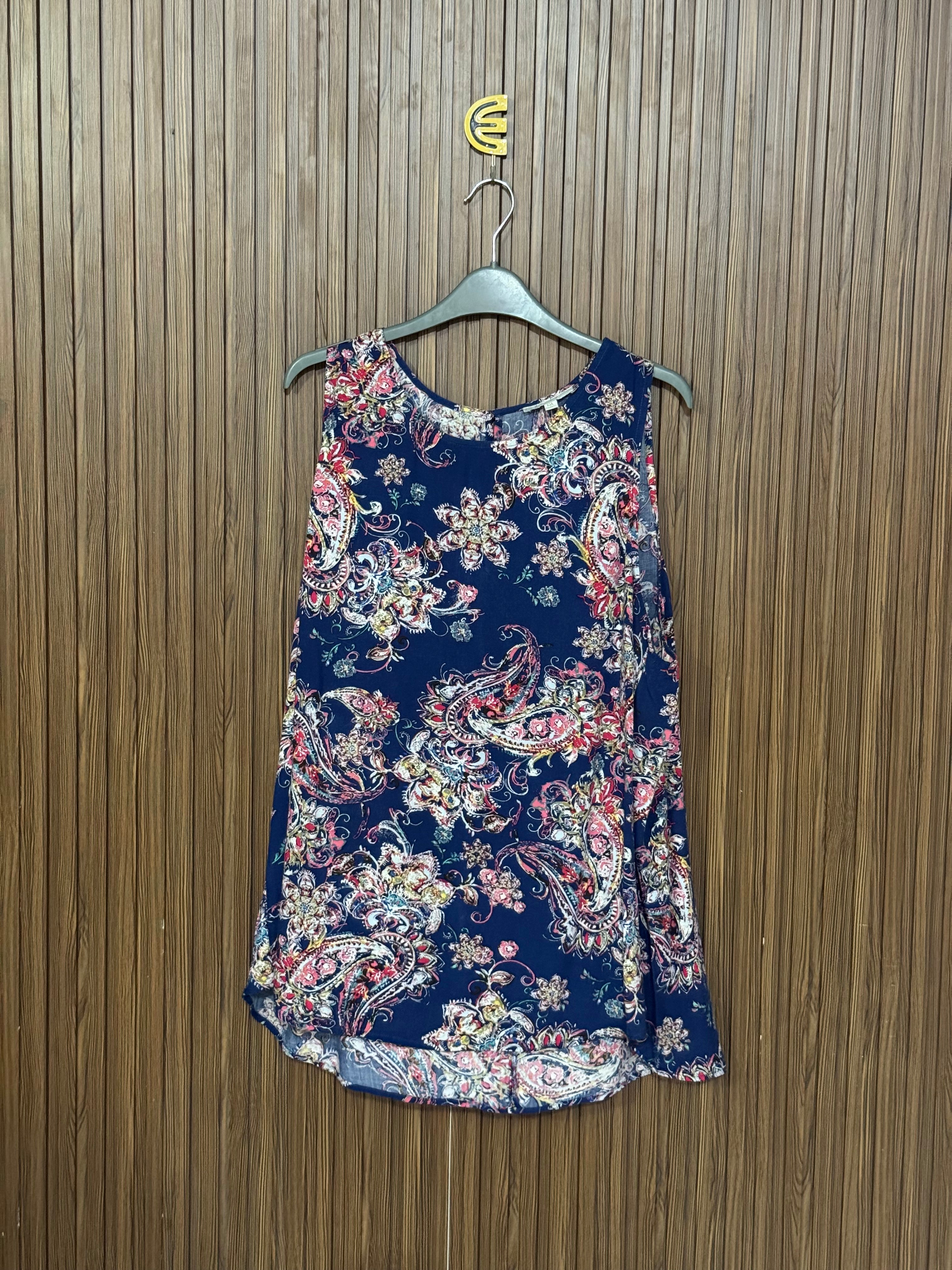 Navy Blue Paisley Sleeveless Top