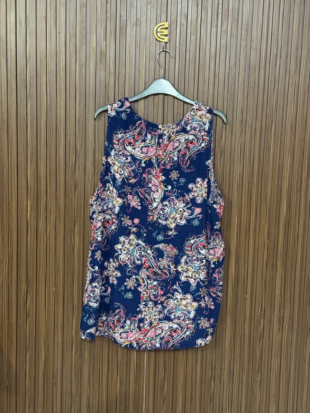 Navy Blue Paisley Sleeveless Top